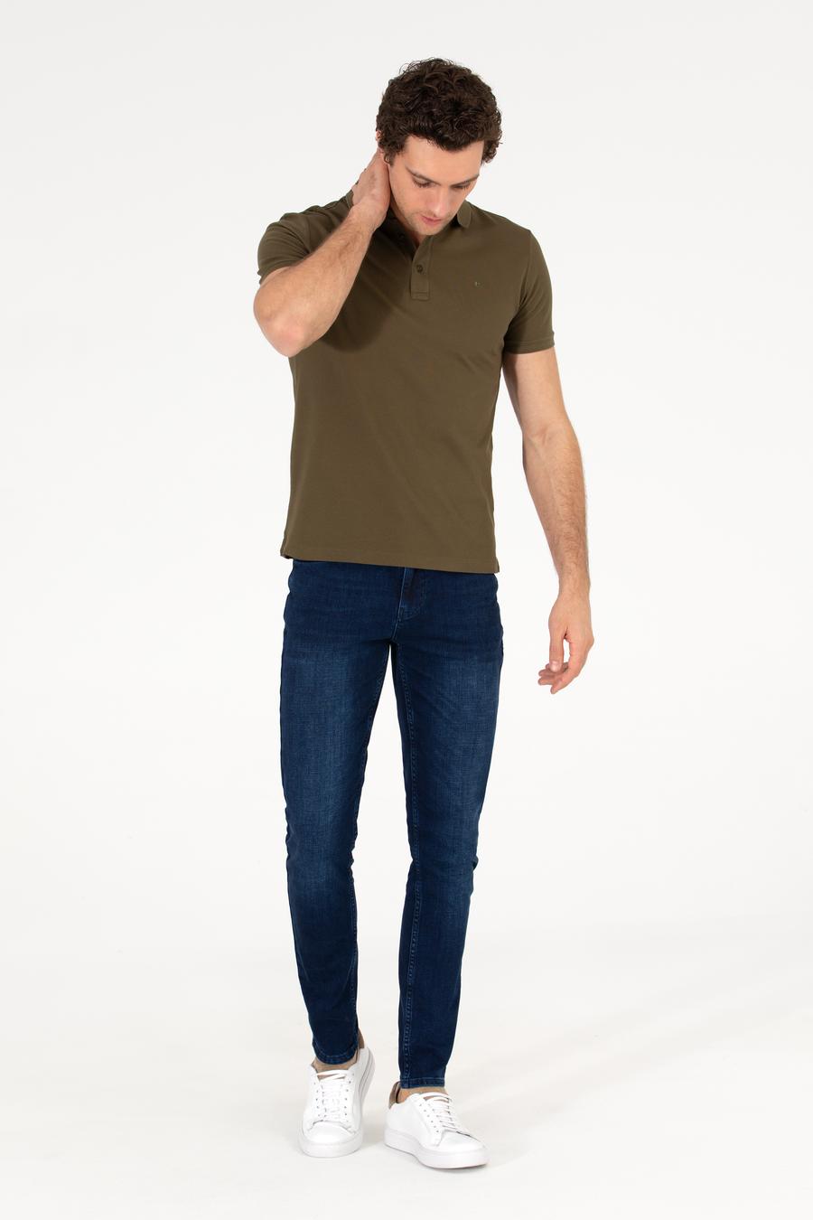 Haki Polo Yaka Slim Fit Basic Merserize T-shirt - 50265364116