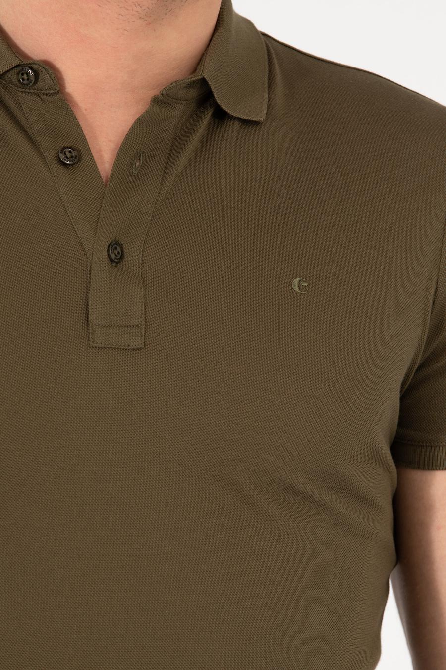 Haki Polo Yaka Slim Fit Basic Merserize T-shirt - 50265364116