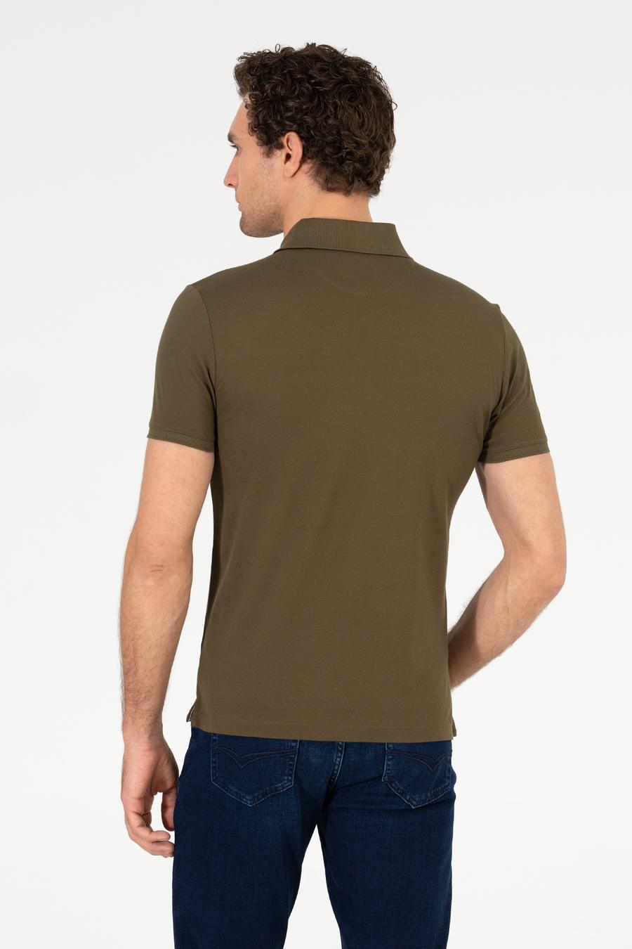 Haki Polo Yaka Slim Fit Basic Merserize T-shirt - 50265364116