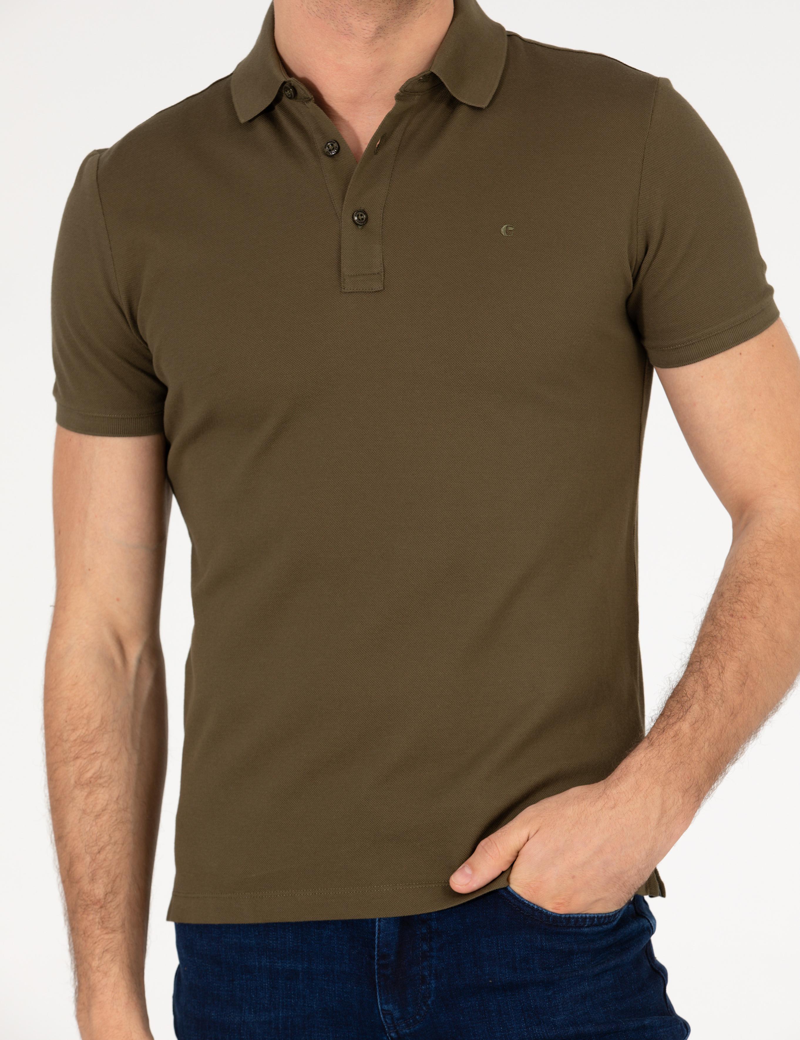 Haki Polo Yaka Slim Fit Basic Merserize T-shirt - 50265364116