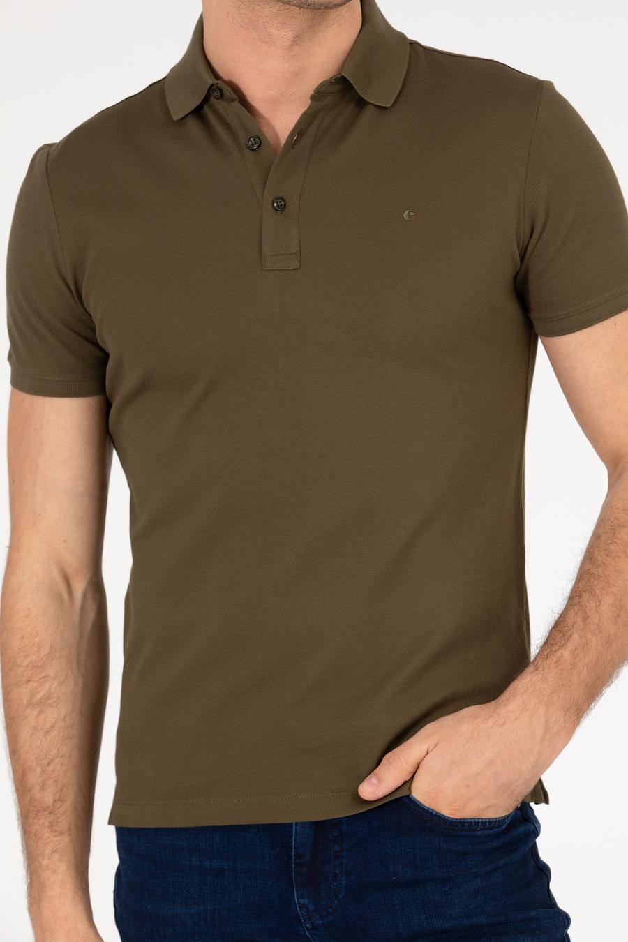 Haki Polo Yaka Slim Fit Basic Merserize T-shirt - 50265364116
