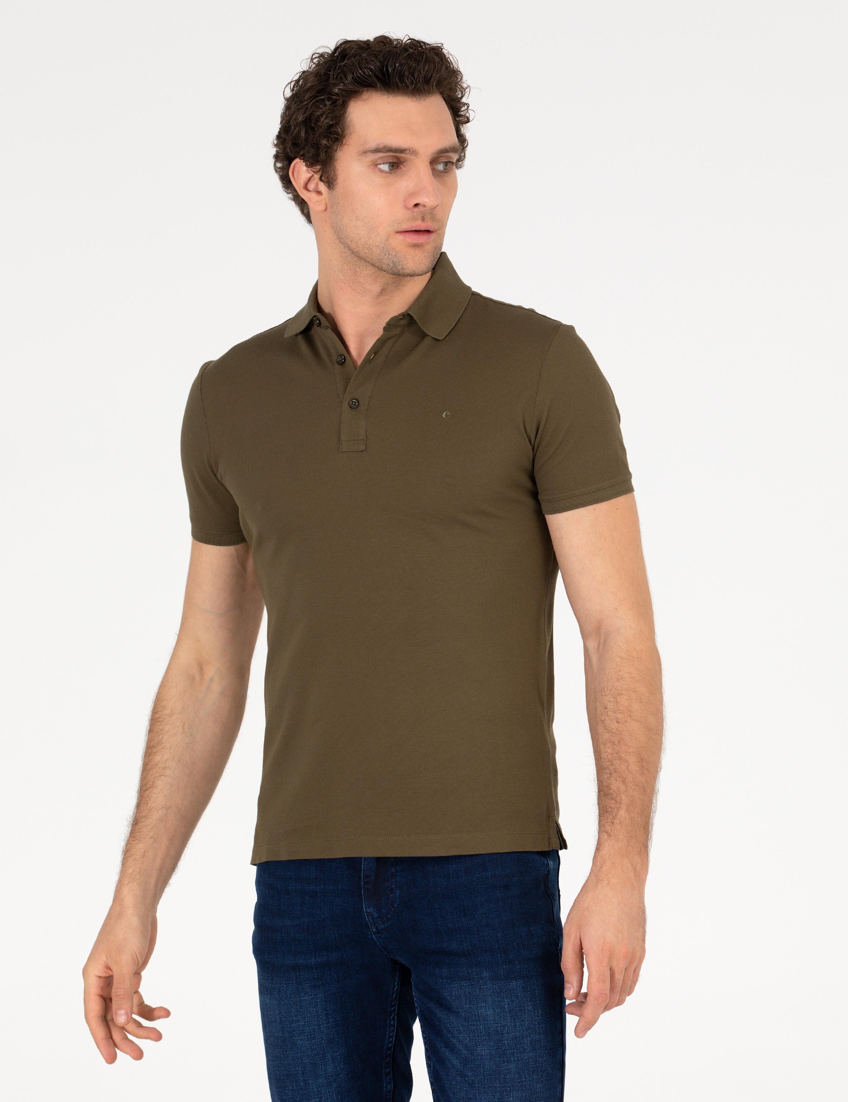 Haki Polo Yaka Slim Fit Basic Merserize T-shirt - 50265364116
