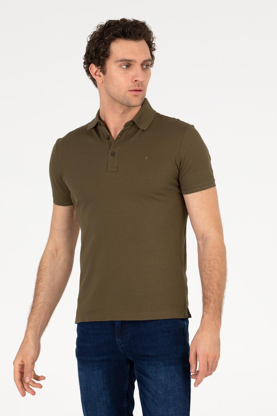 Haki Polo Yaka Slim Fit Basic Merserize T-shirt - 50265364116