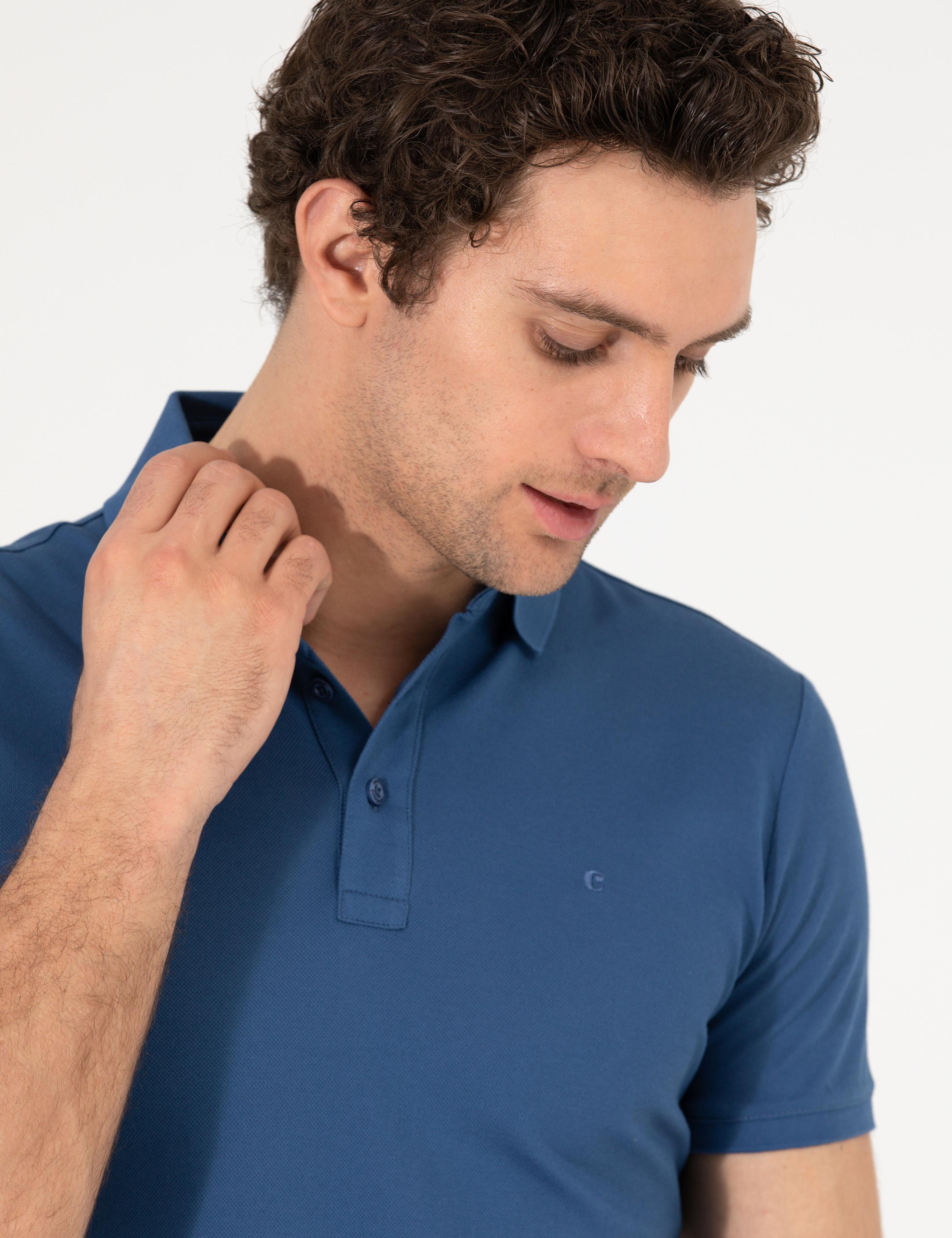 İndigo Polo Yaka Slim Fit Basic Merserize T-shirt - 50265364126
