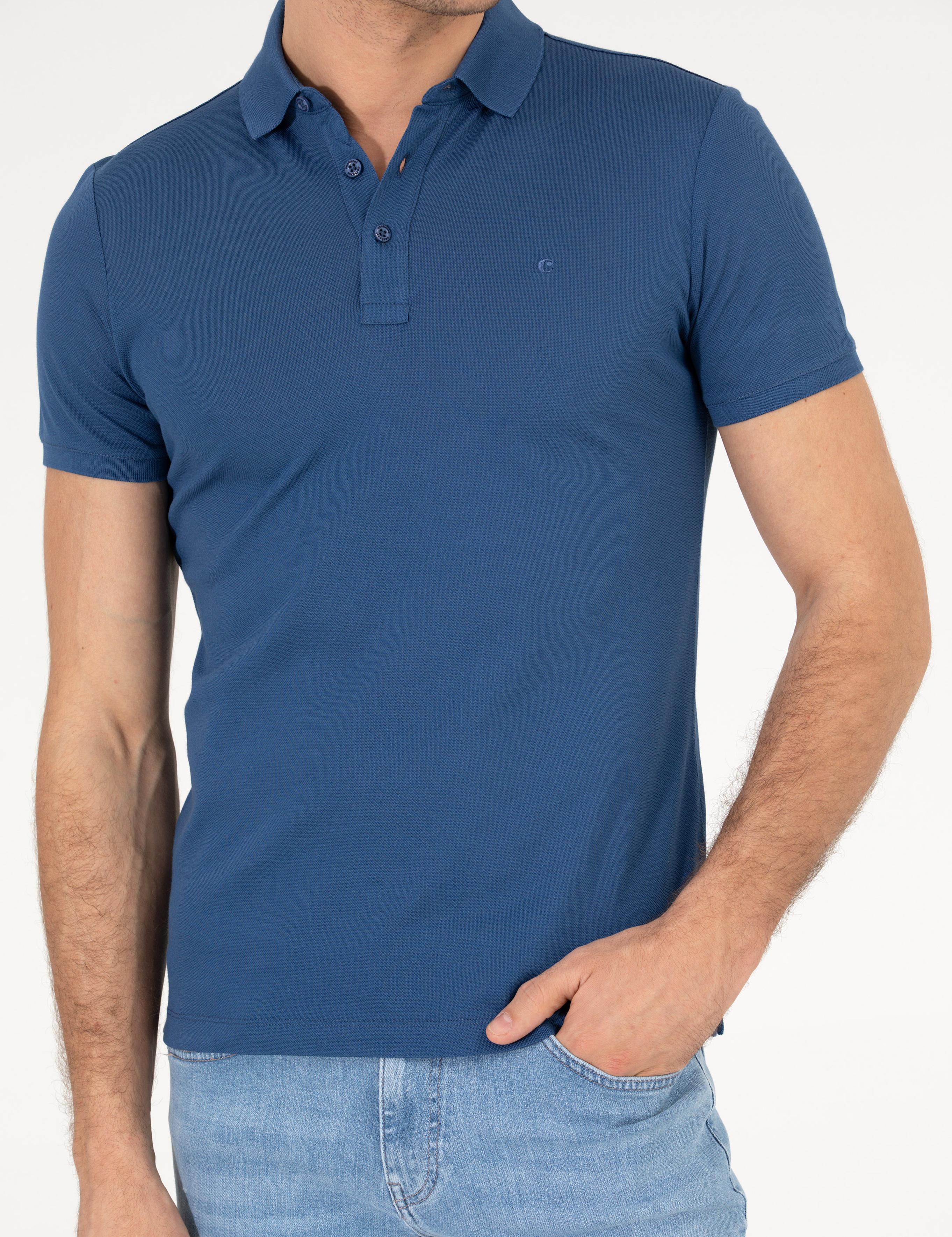 İndigo Polo Yaka Slim Fit Basic Merserize T-shirt - 50265364126