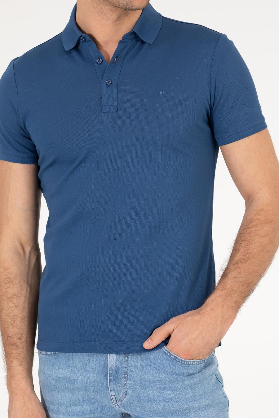 İndigo Polo Yaka Slim Fit Basic Merserize T-shirt - 50265364126
