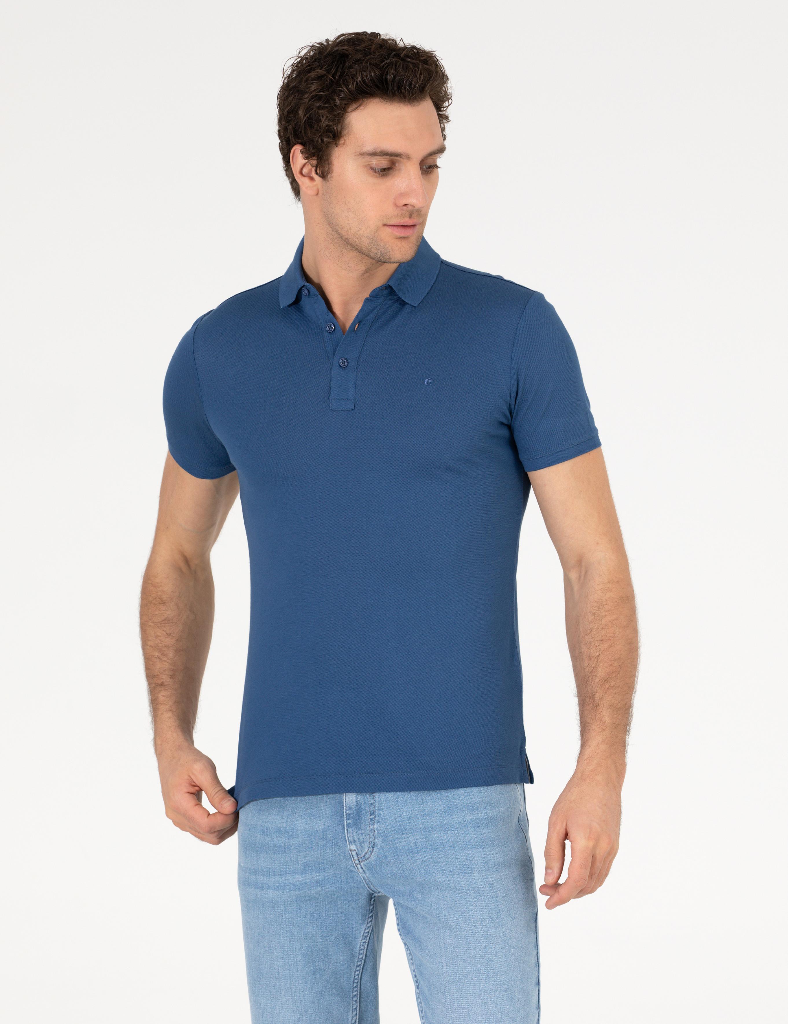 İndigo Polo Yaka Slim Fit Basic Merserize T-shirt - 50265364126