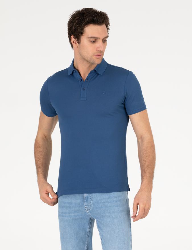 İndigo Polo Yaka Slim Fit Basic Merserize T-shirt