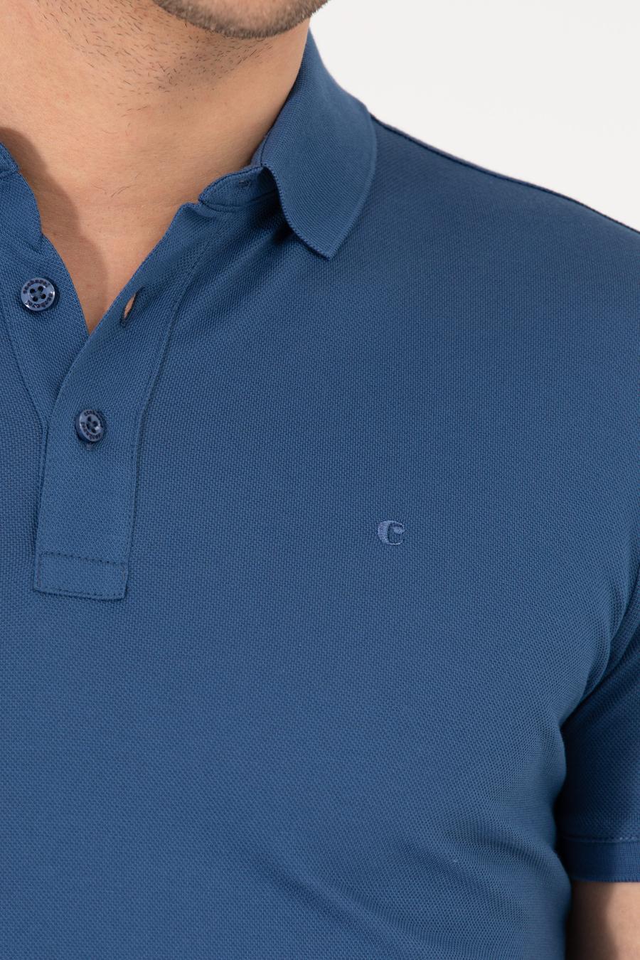 İndigo Polo Yaka Slim Fit Basic Merserize T-shirt - 50265364126
