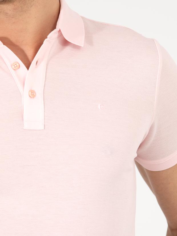 Pembe Polo Yaka Slim Fit Basic Merserize T-shirt