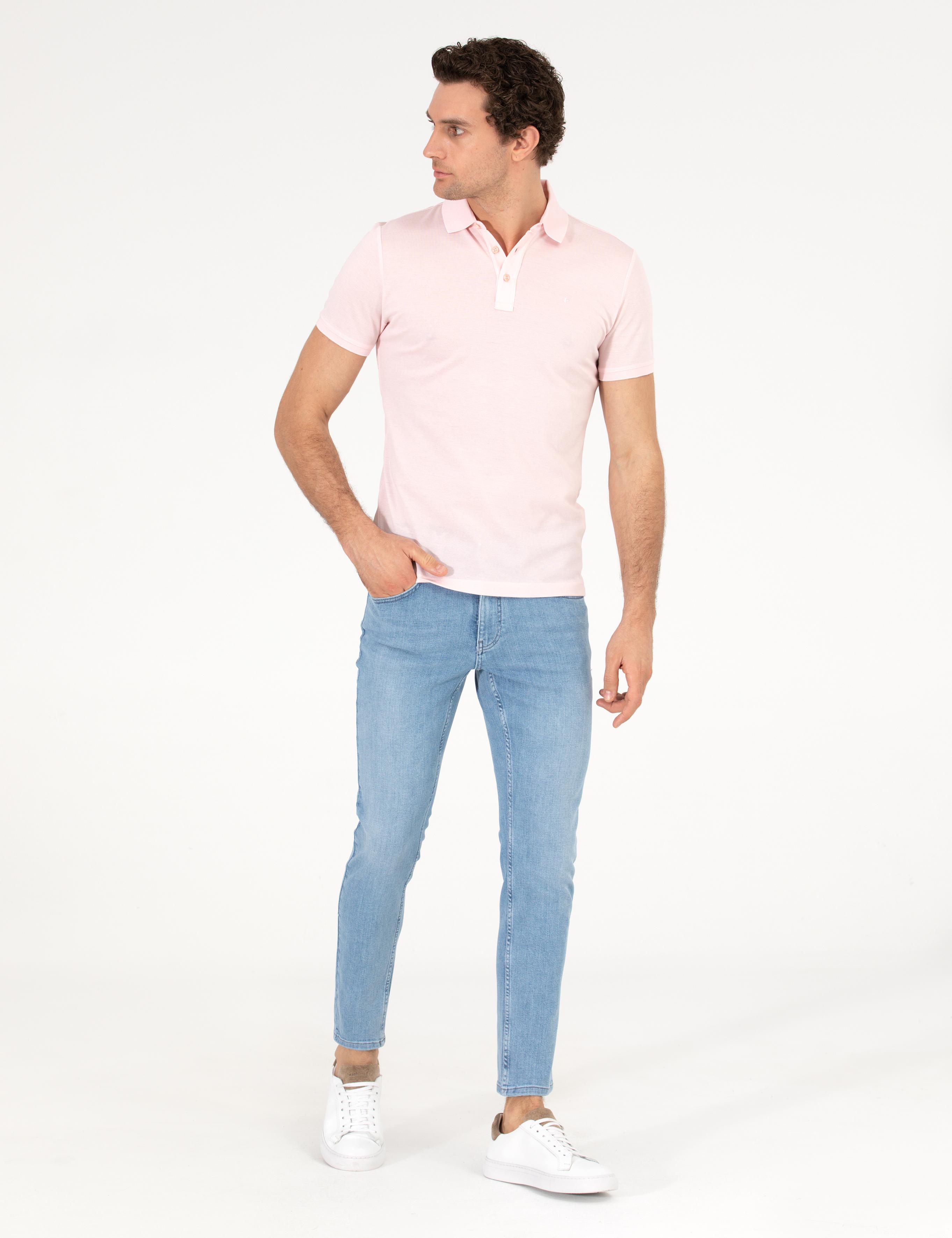Pembe Polo Yaka Slim Fit Basic Merserize T-shirt - 50265364150