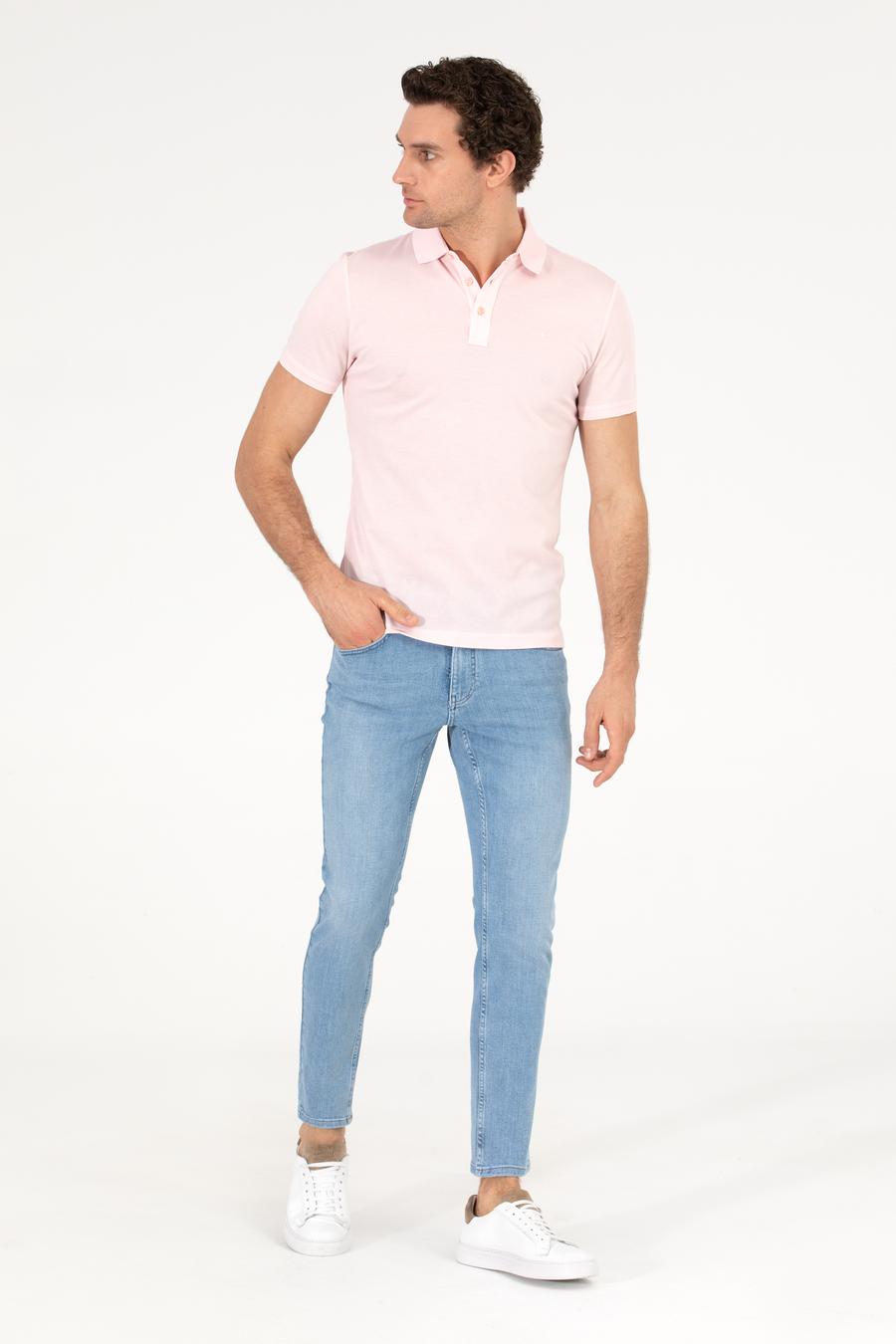 Pembe Polo Yaka Slim Fit Basic Merserize T-shirt - 50265364150