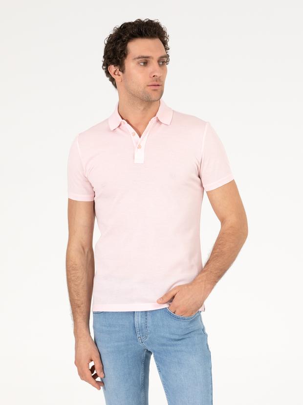 Pembe Polo Yaka Slim Fit Basic Merserize T-shirt