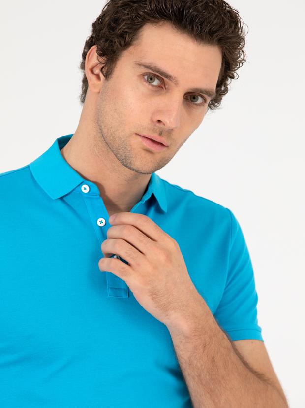 Turkuaz Polo Yaka Slim Fit Basic Merserize T-shirt