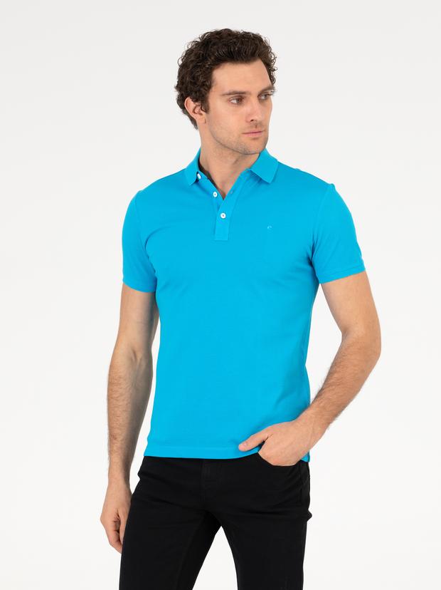 Turkuaz Polo Yaka Slim Fit Basic Merserize T-shirt