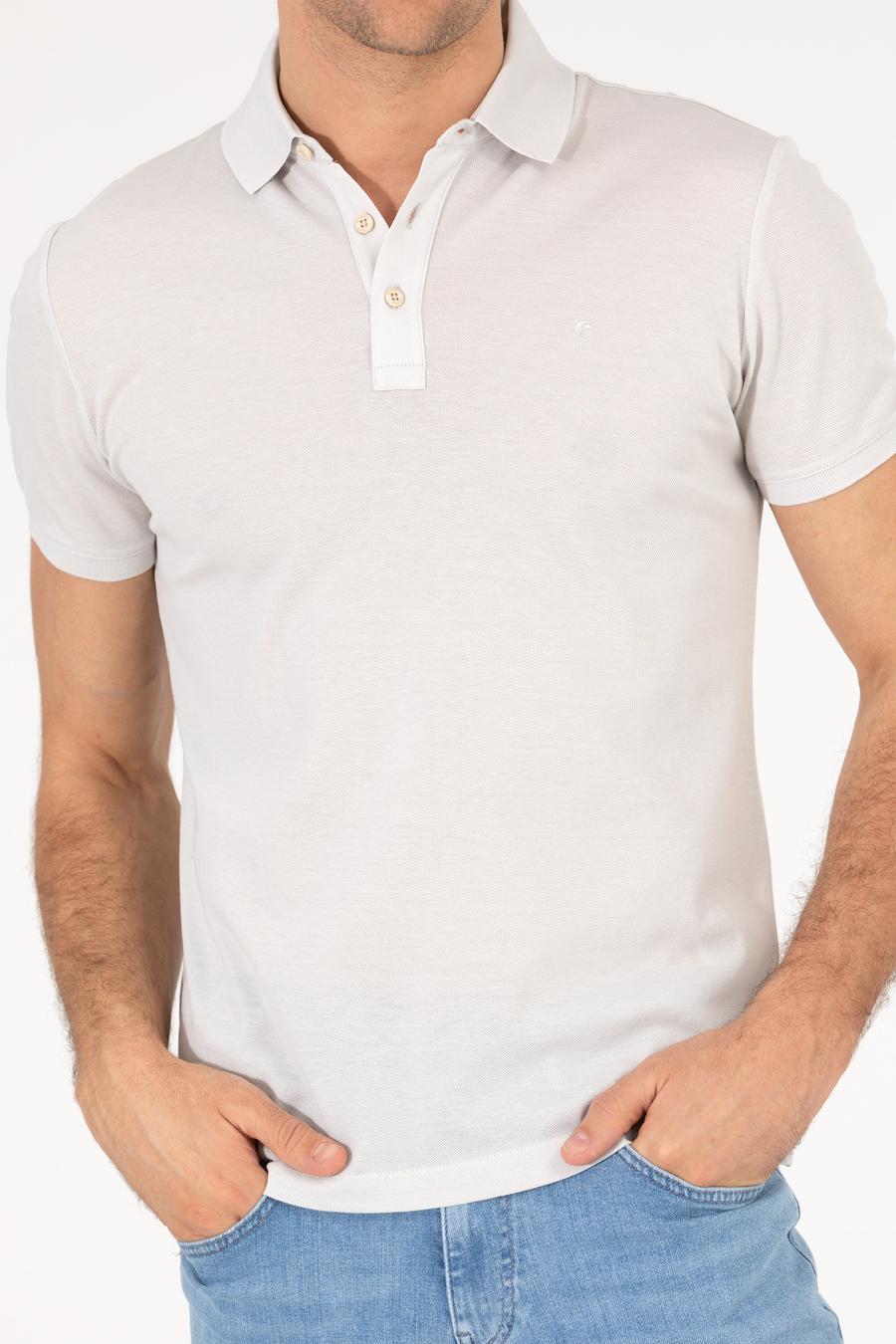 Açık Gri Polo Yaka Slim Fit Basic Merserize T-shirt - 50265364180