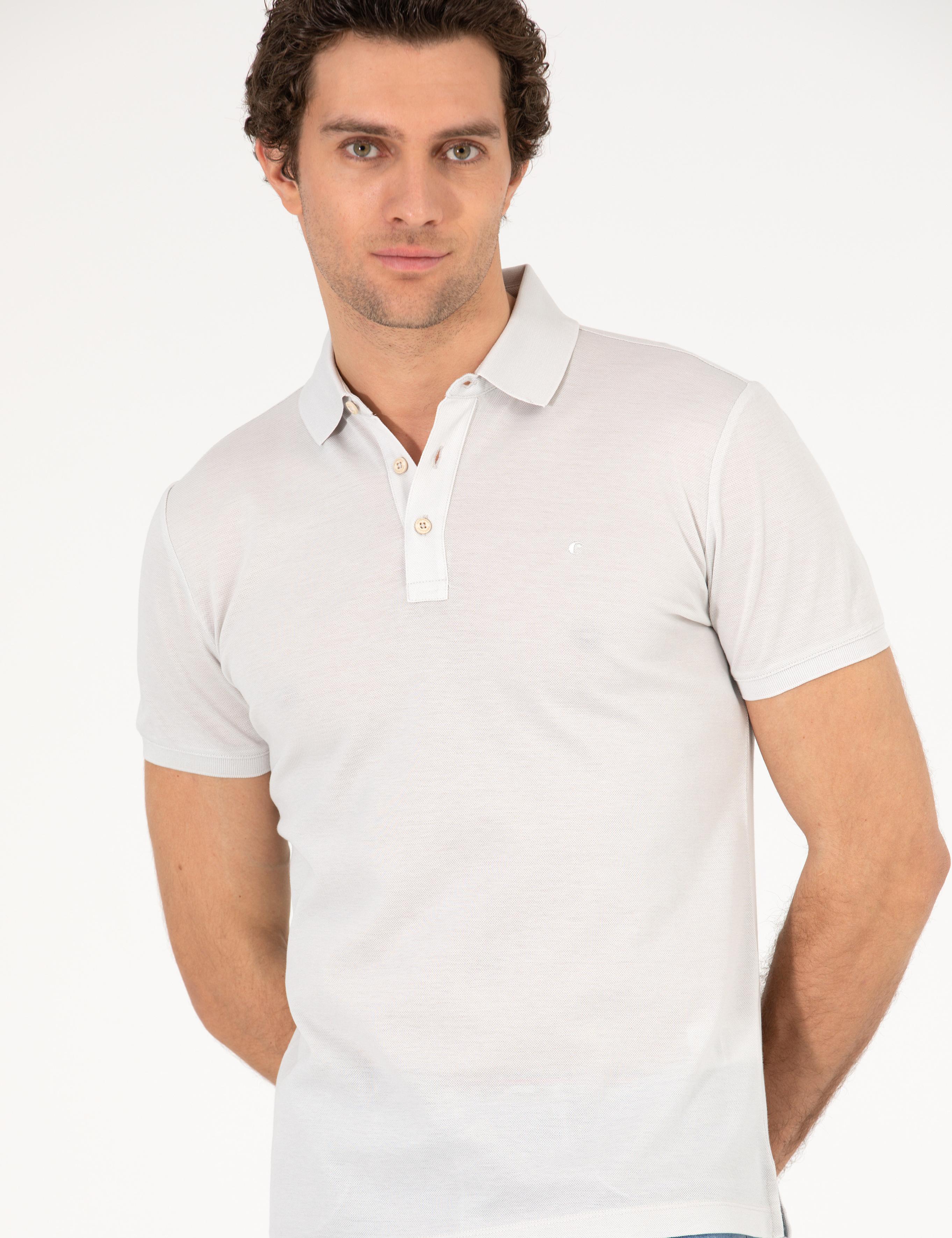 Açık Gri Polo Yaka Slim Fit Basic Merserize T-shirt - 50265364180