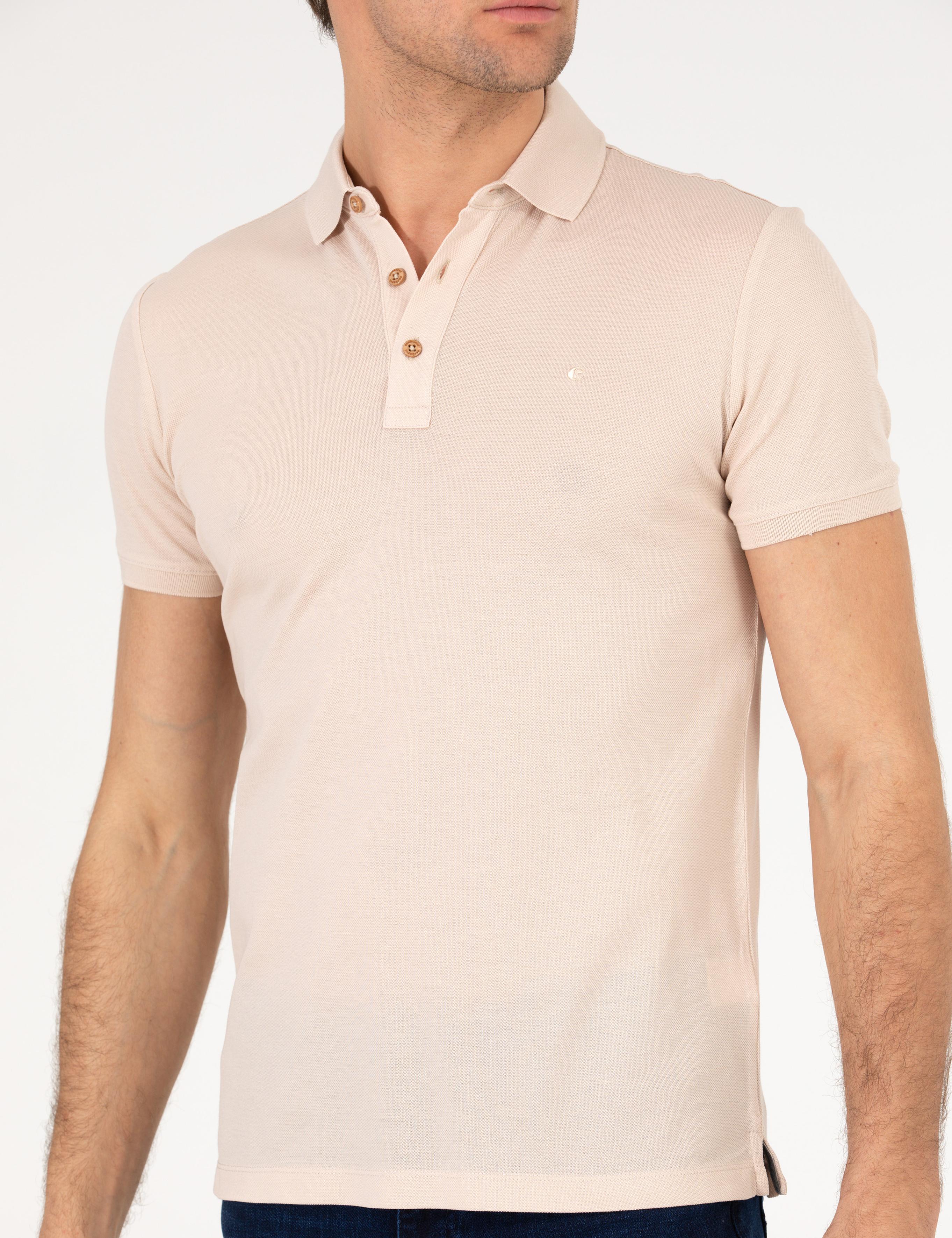 Bej Polo Yaka Slim Fit Basic Merserize T-shirt - 50265364186