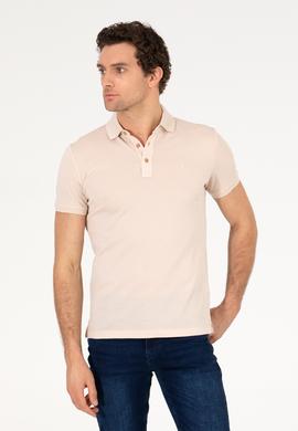 Bej Polo Yaka Slim Fit Basic Merserize T-shirt