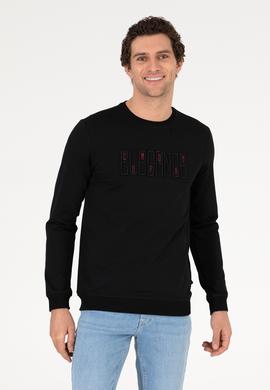 Siyah Pamuk Karışımlı Bisiklet Yaka Sweatshirt