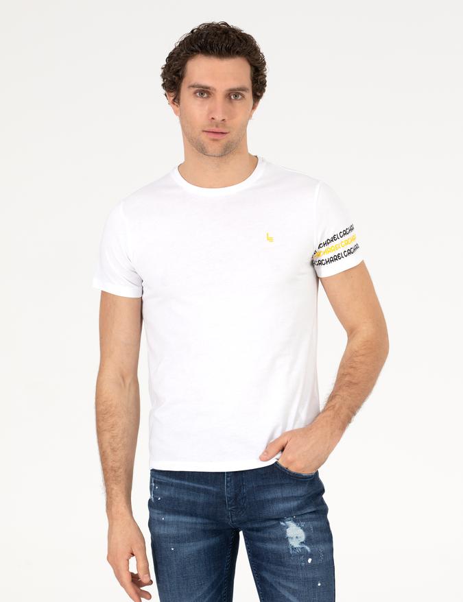 Beyaz Bisiklet Yaka Slim Fit T-Shirt