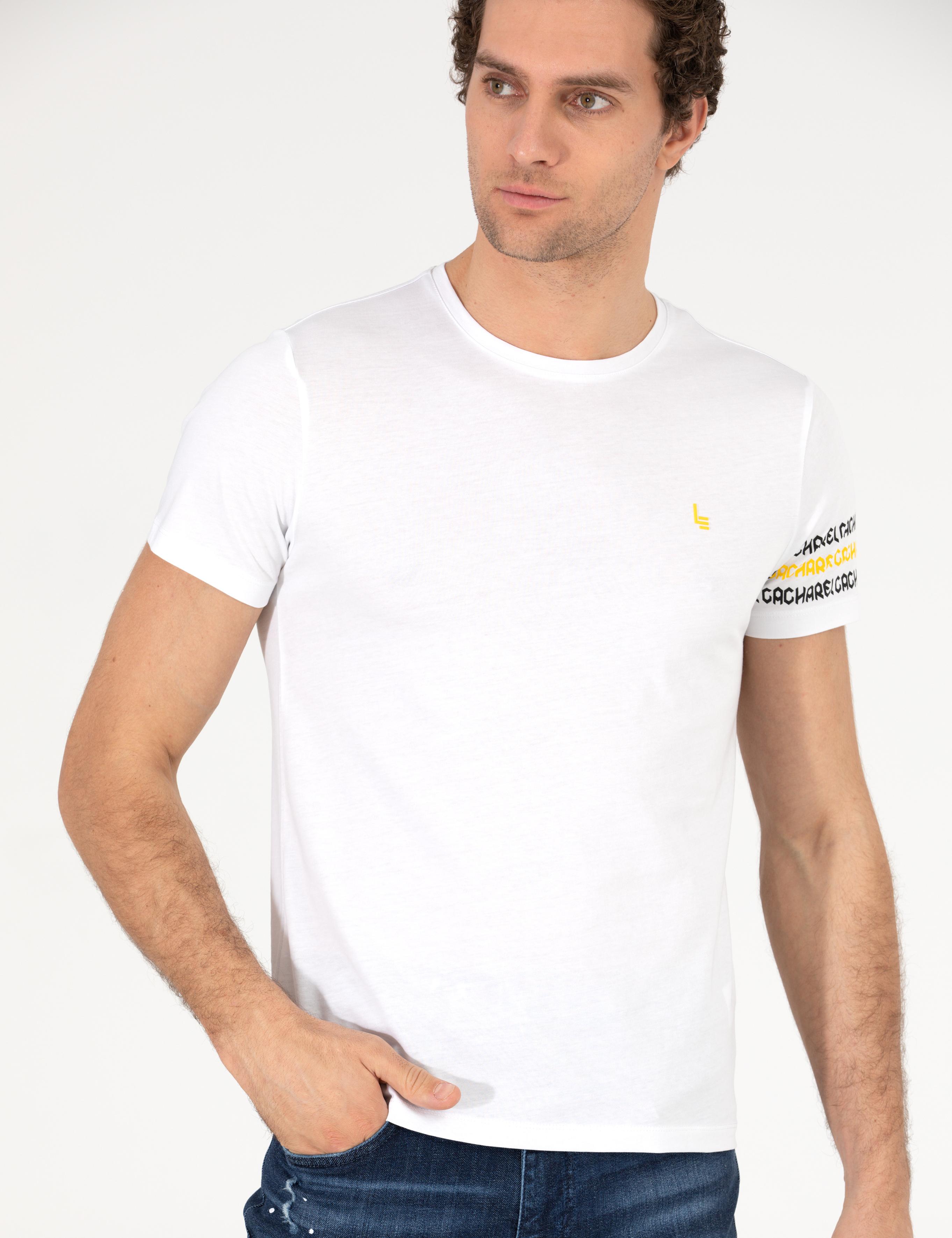 Beyaz Bisiklet Yaka Slim Fit T-Shirt - 50269976002