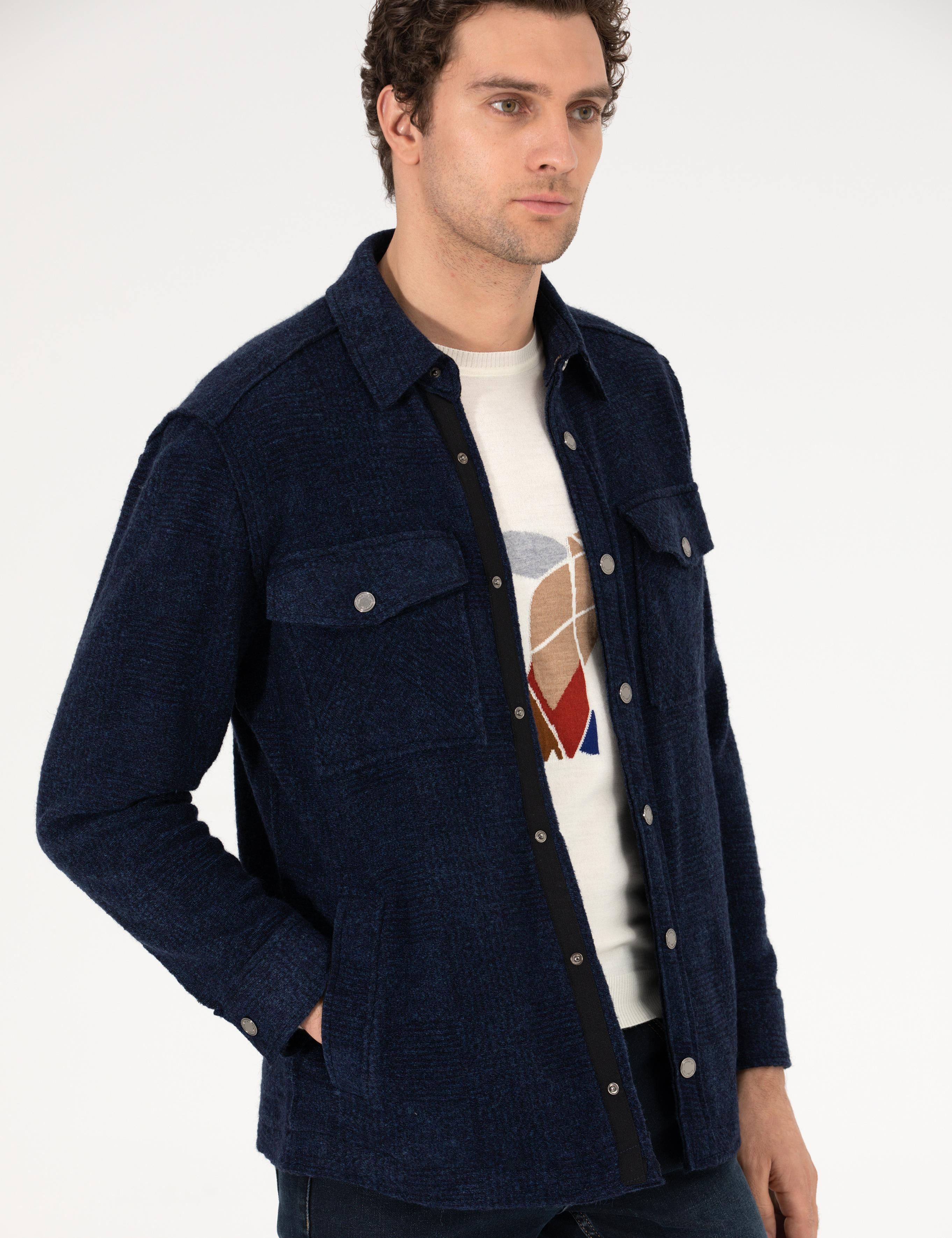 Lacivert Comfort Fit Uzun Kollu Gömlek Ceket - 50257150025