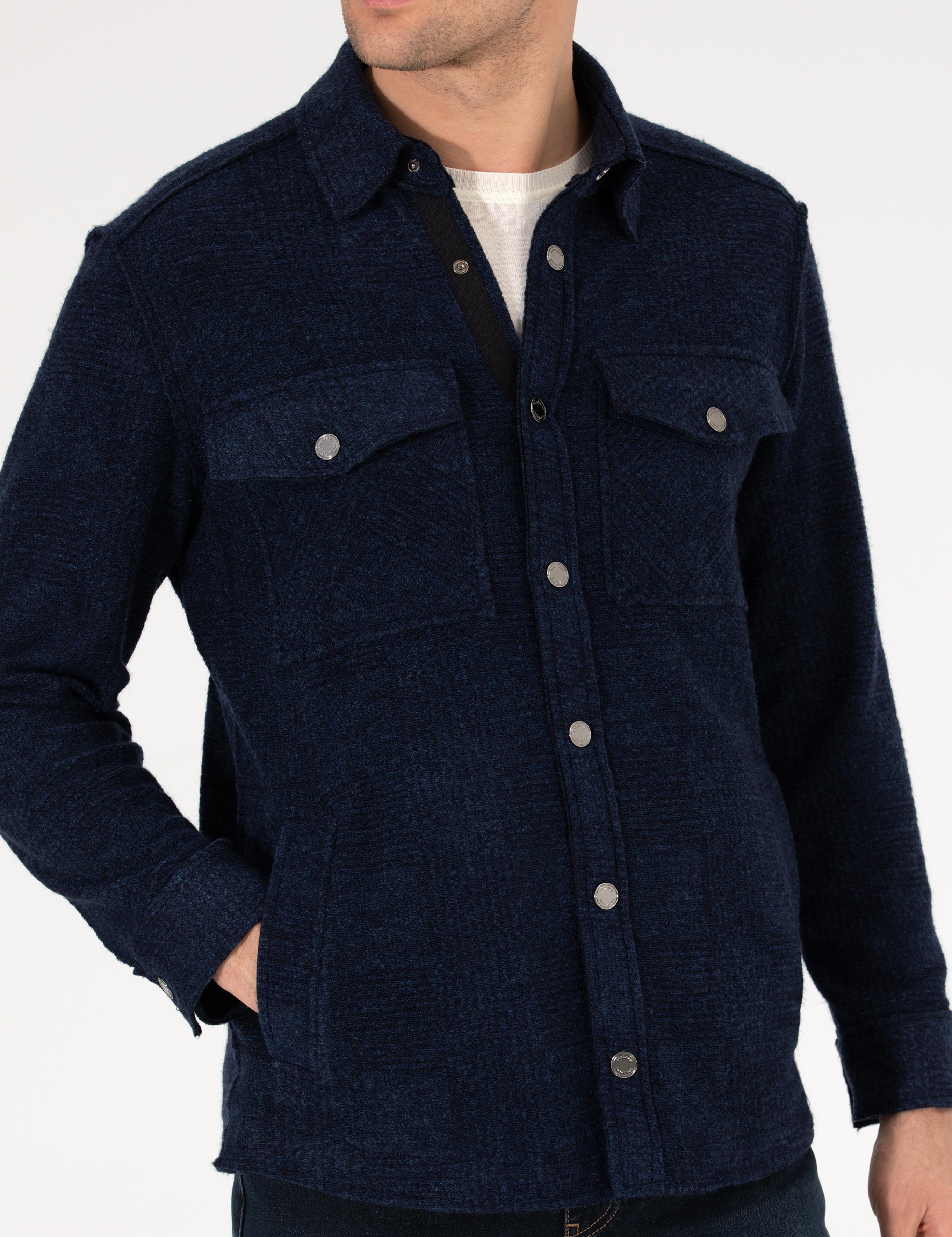 Lacivert Comfort Fit Uzun Kollu Gömlek Ceket - 50257150025