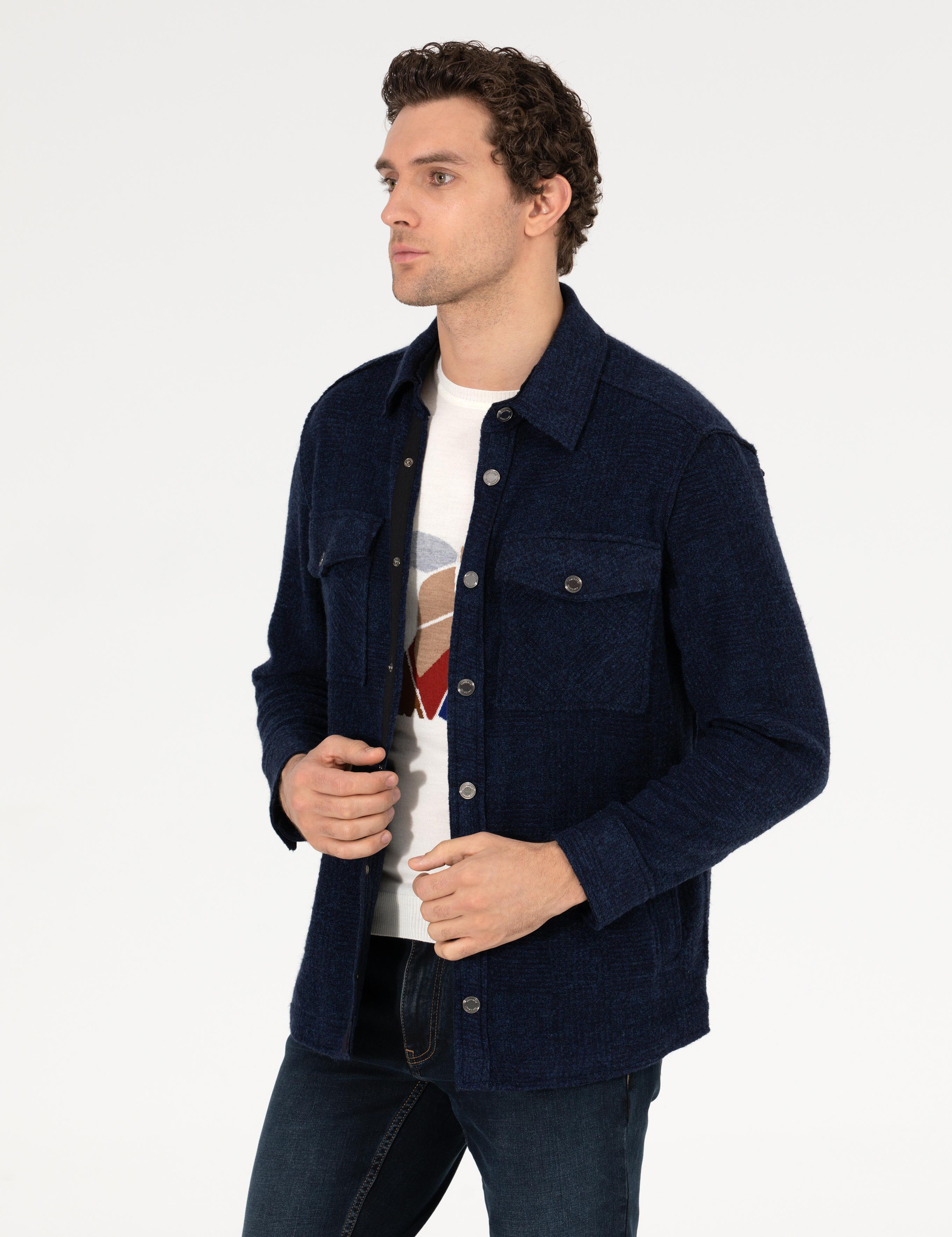 Lacivert Comfort Fit Uzun Kollu Gömlek Ceket - 50257150025