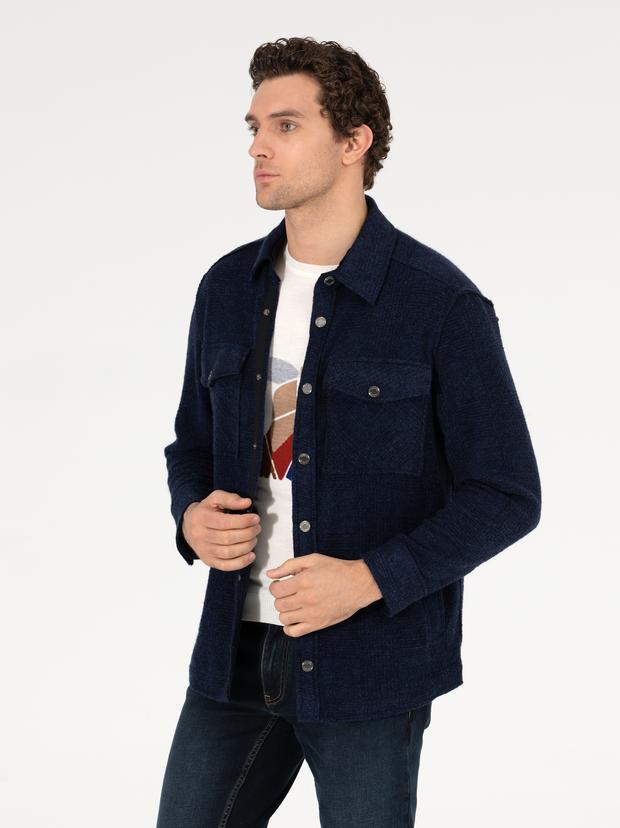 Lacivert Comfort Fit Uzun Kollu Gömlek Ceket