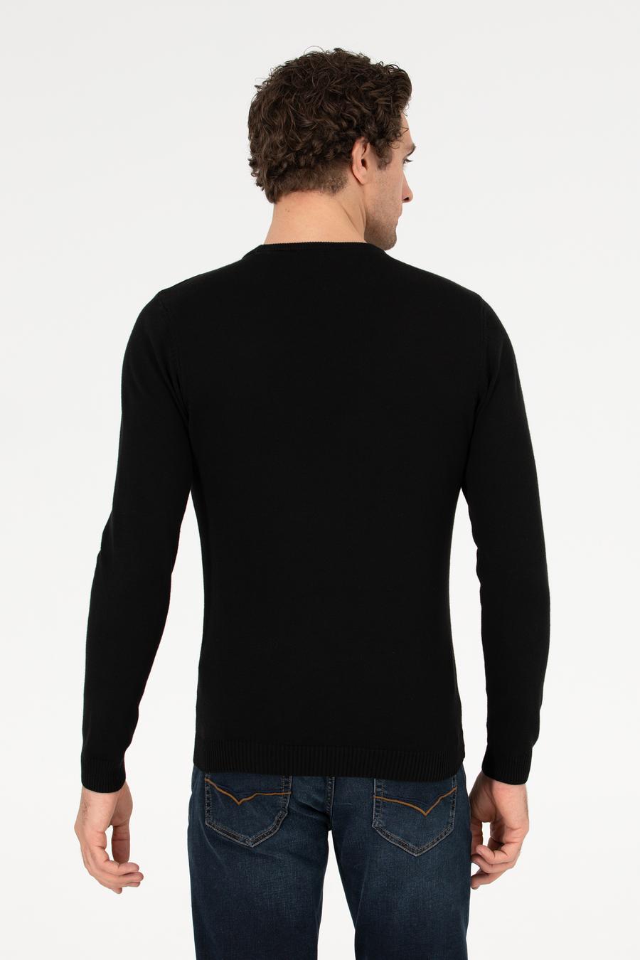 Siyah Slim Fit Bisiklet Yaka Basic Triko Kazak - 50257379006