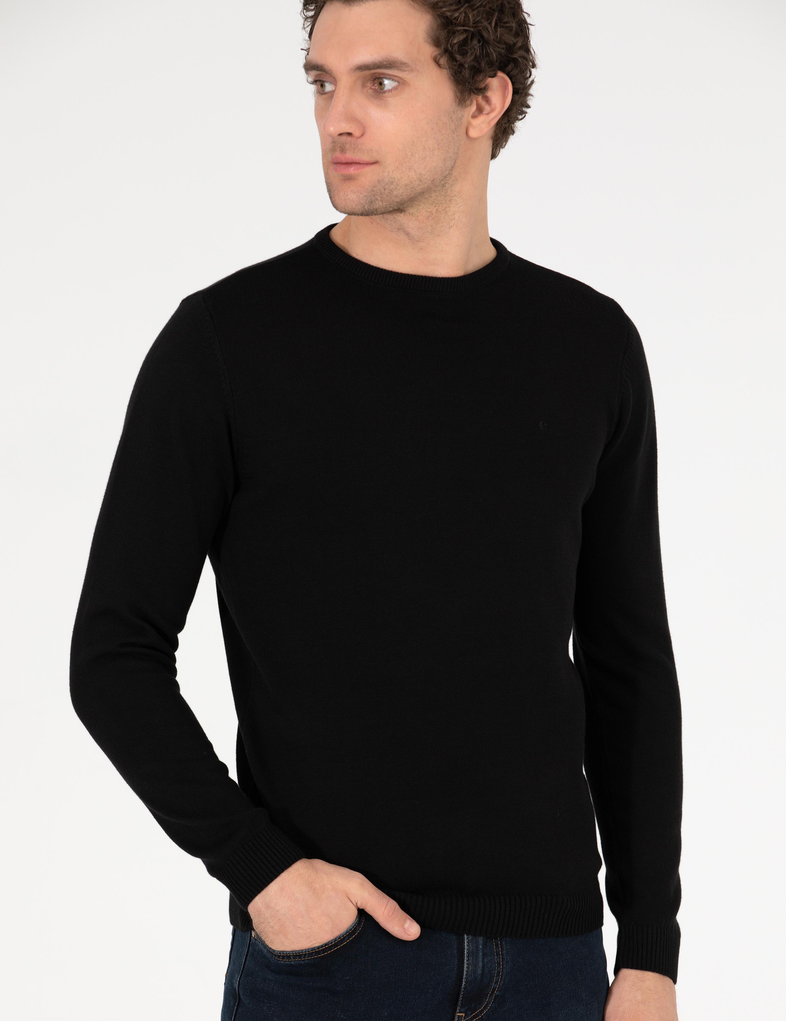 Siyah Slim Fit Bisiklet Yaka Basic Triko Kazak - 50257379006