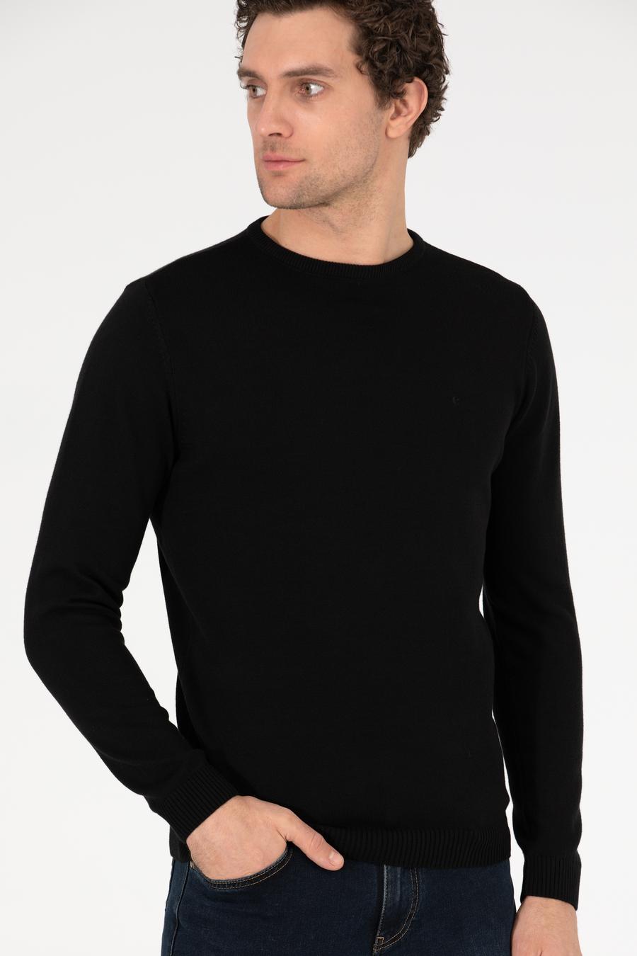 Siyah Slim Fit Bisiklet Yaka Basic Triko Kazak - 50257379006