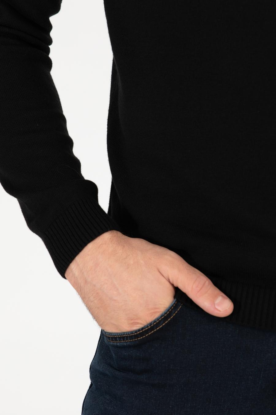 Siyah Slim Fit Bisiklet Yaka Basic Triko Kazak - 50257379006