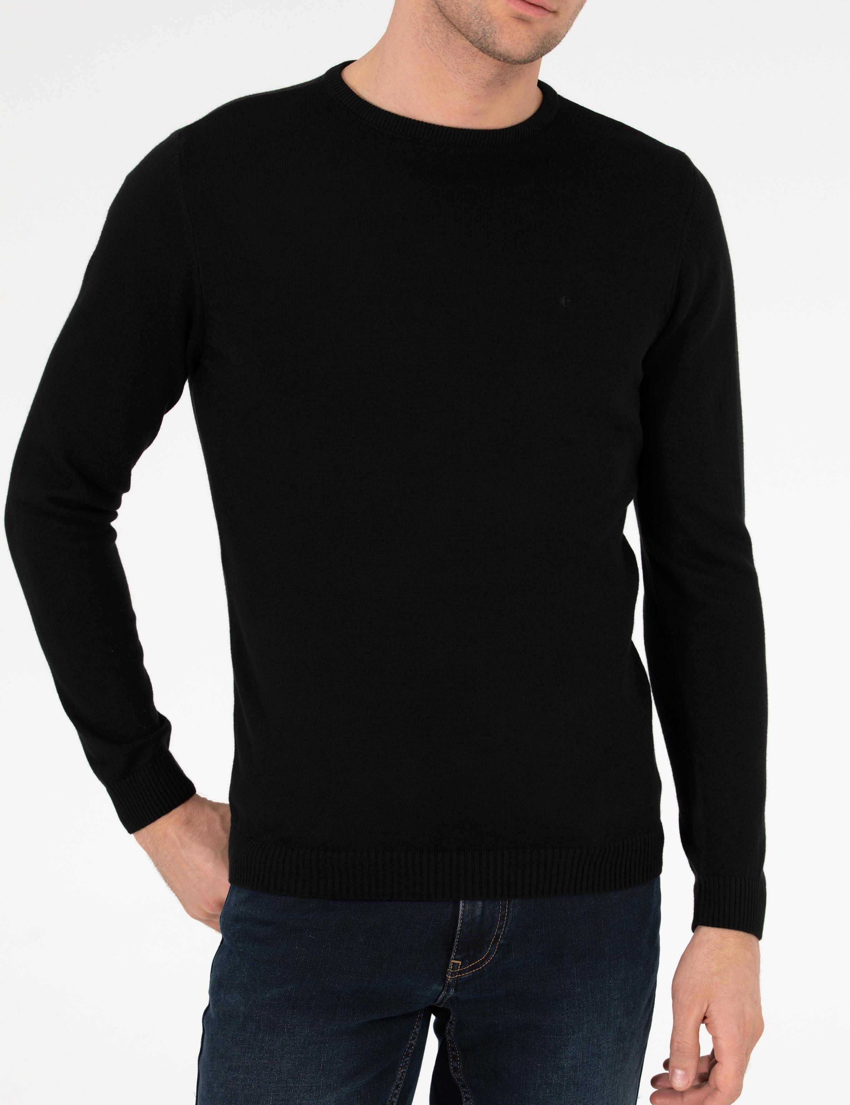 Siyah Slim Fit Bisiklet Yaka Basic Triko Kazak - 50257379006