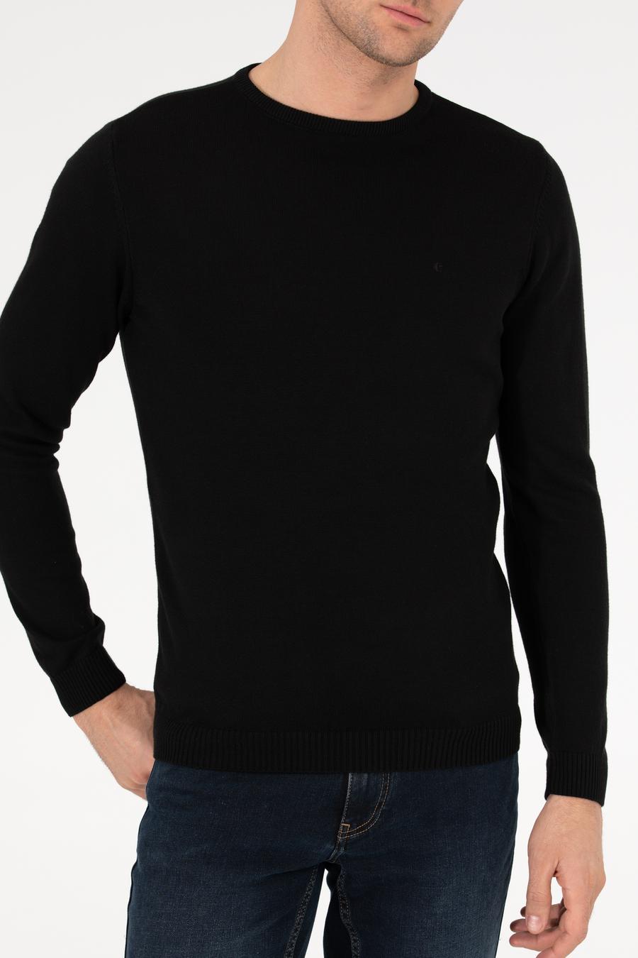 Siyah Slim Fit Bisiklet Yaka Basic Triko Kazak - 50257379006