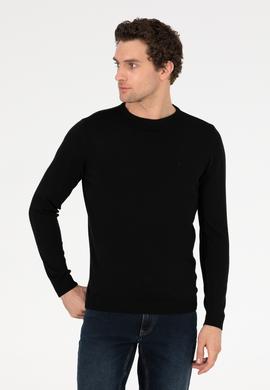 Siyah Slim Fit Bisiklet Yaka Basic Triko Kazak