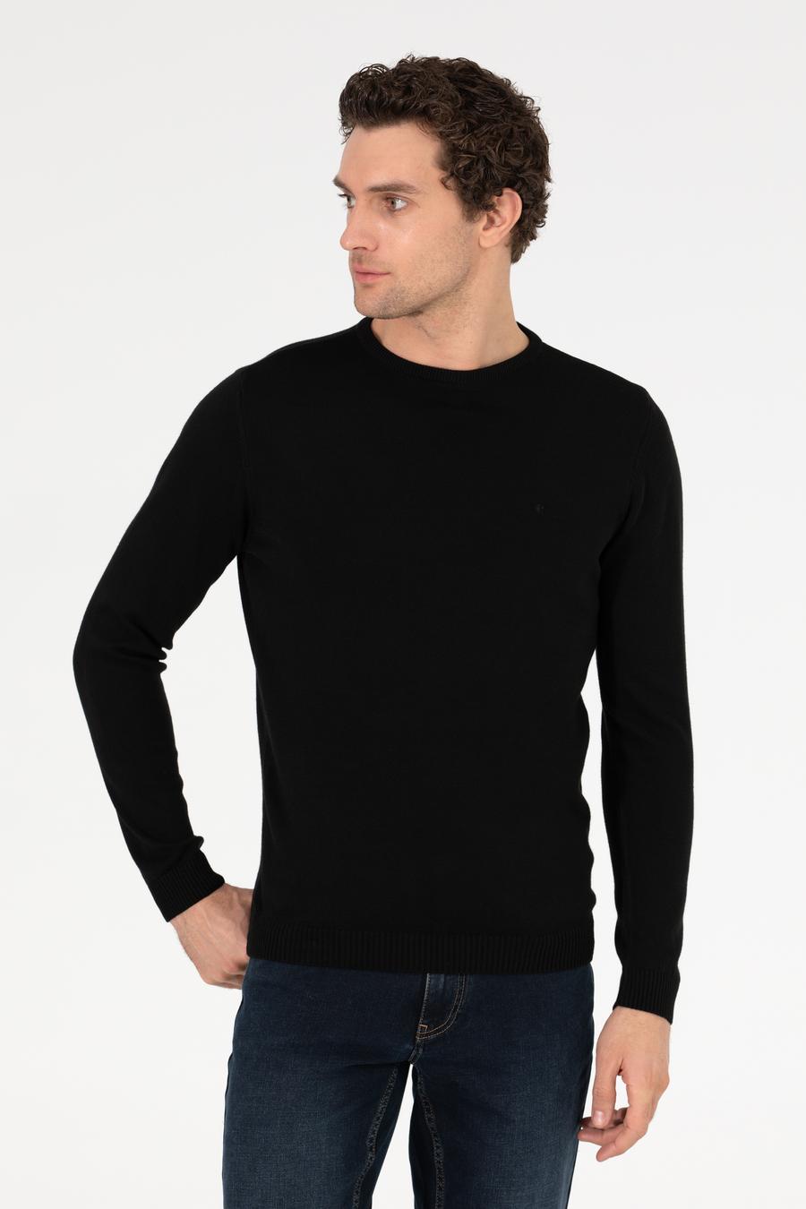 Siyah Slim Fit Bisiklet Yaka Basic Triko Kazak - 50257379006