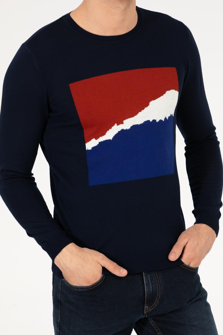Lacivert Slim Fit Bisiklet Yaka Triko Kazak - 50259300017