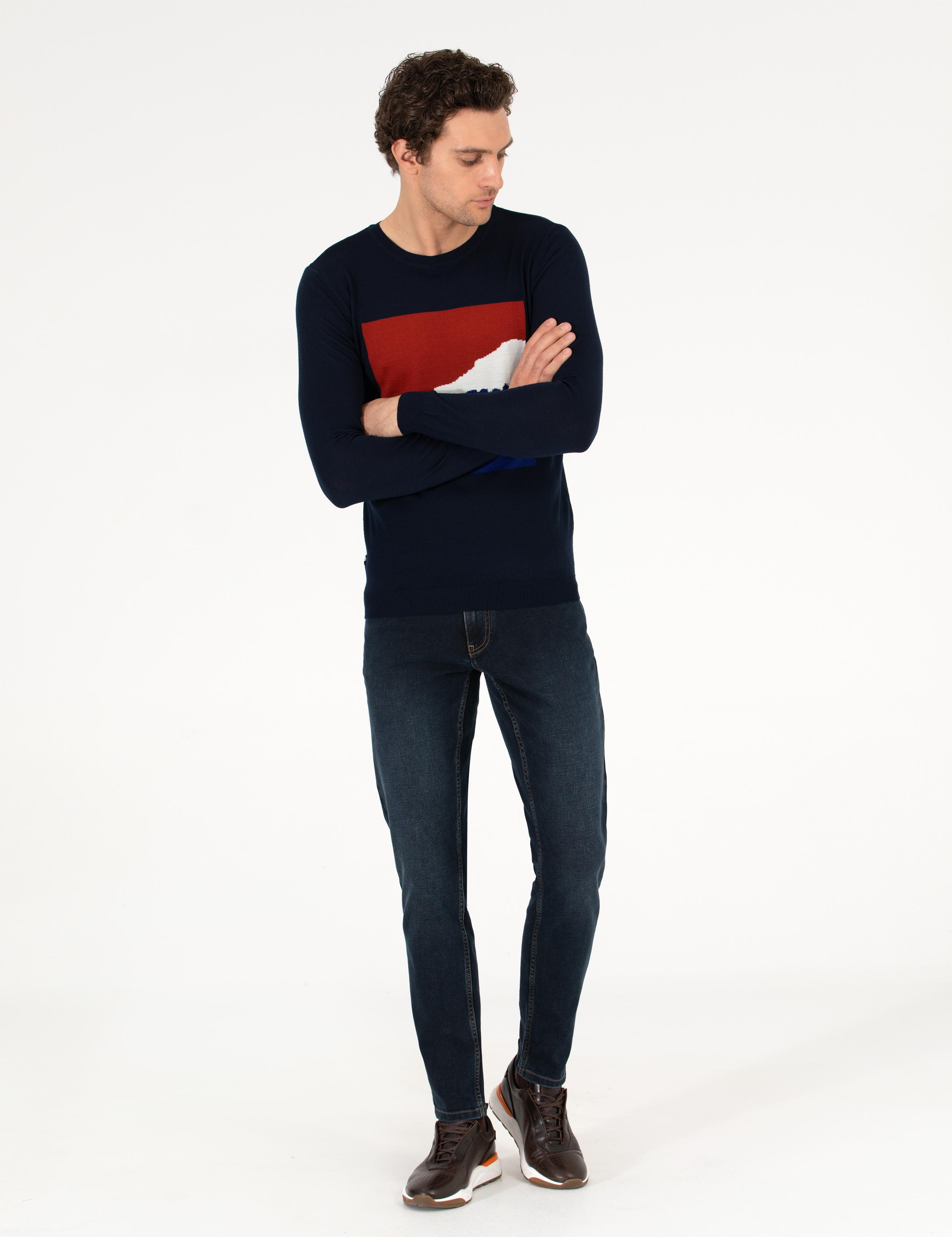 Lacivert Slim Fit Bisiklet Yaka Triko Kazak - 50259300017