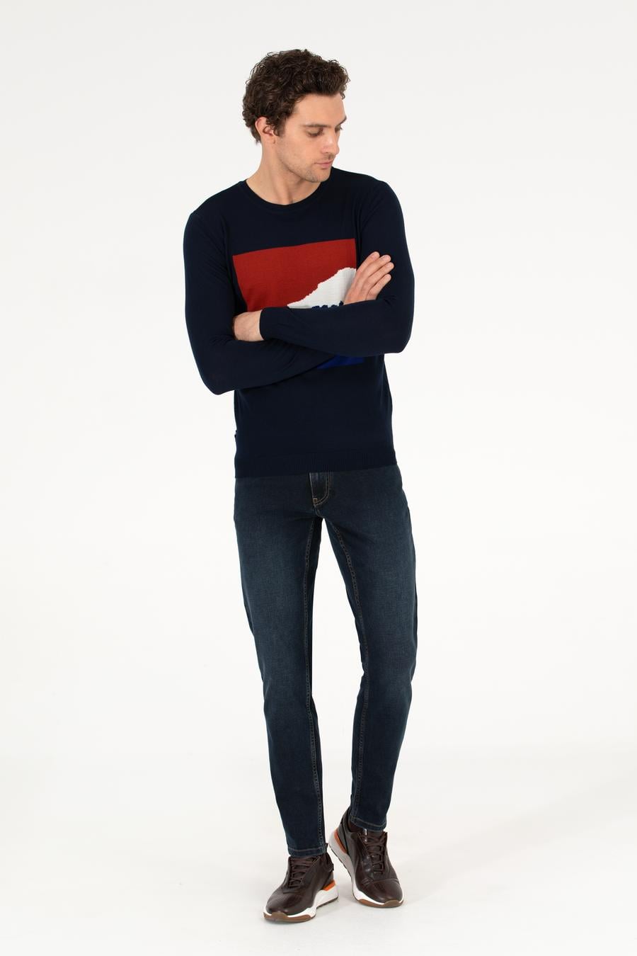 Lacivert Slim Fit Bisiklet Yaka Triko Kazak - 50259300017
