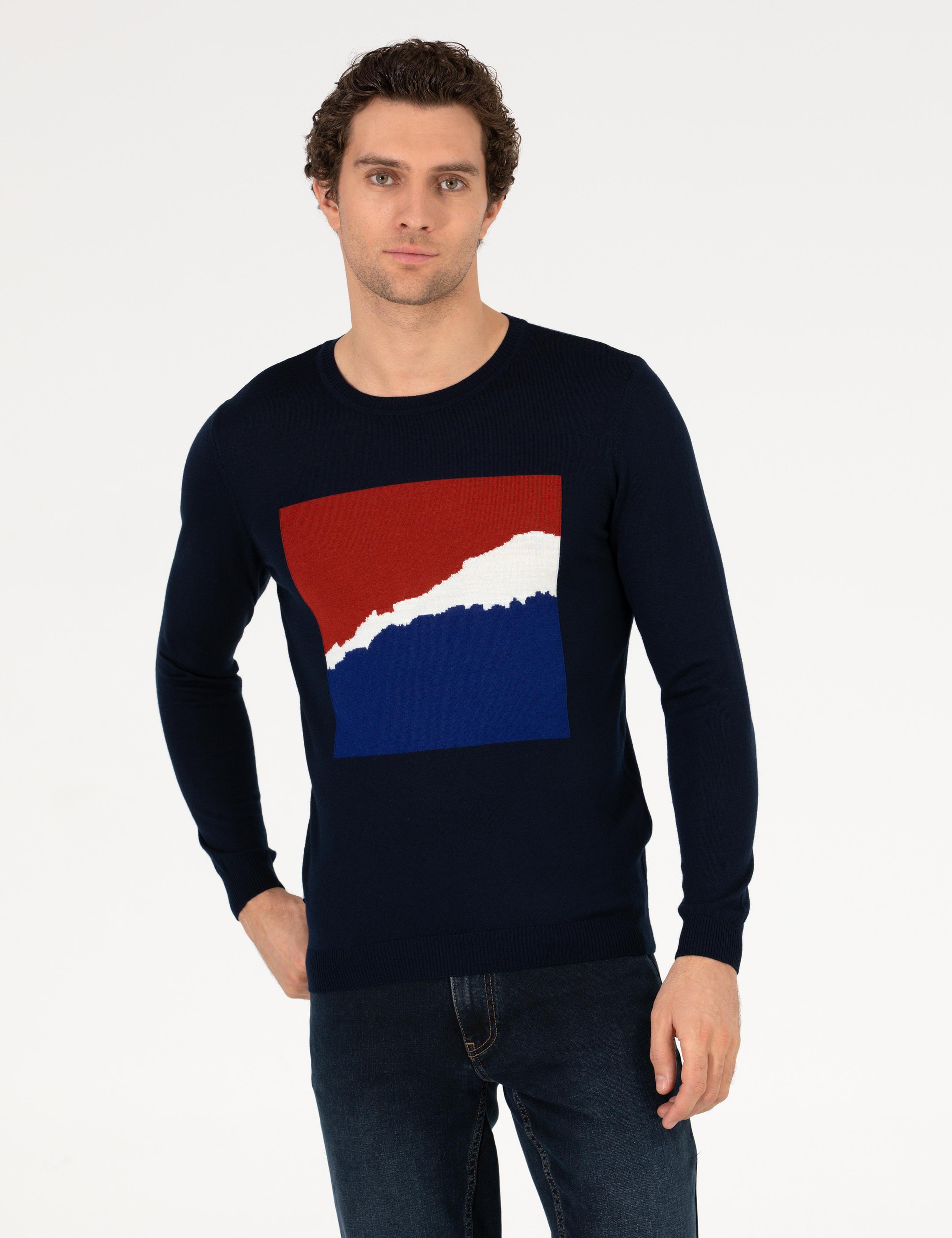 Lacivert Slim Fit Bisiklet Yaka Triko Kazak - 50259300017