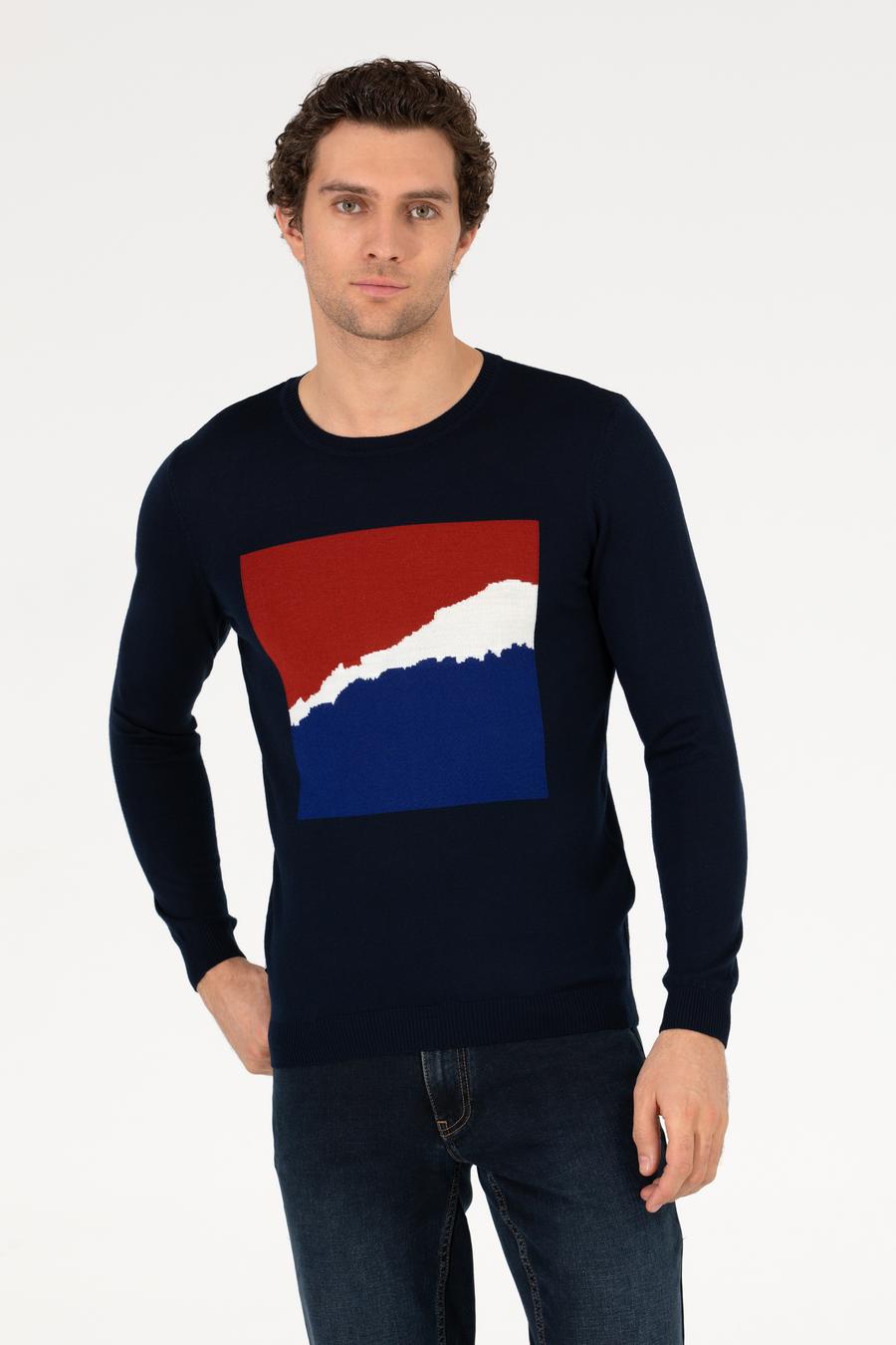 Lacivert Slim Fit Bisiklet Yaka Triko Kazak - 50259300017