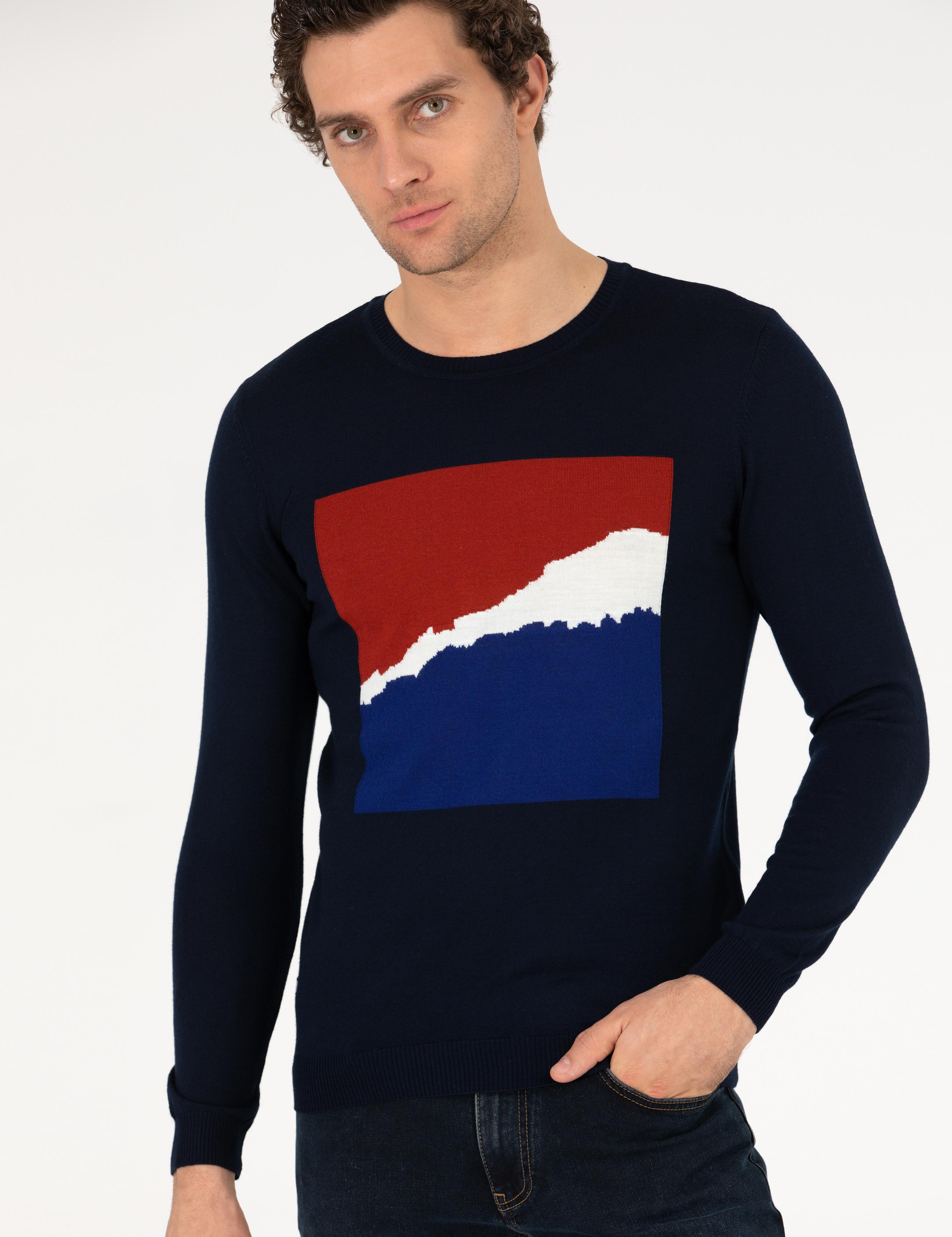 Lacivert Slim Fit Bisiklet Yaka Triko Kazak - 50259300017