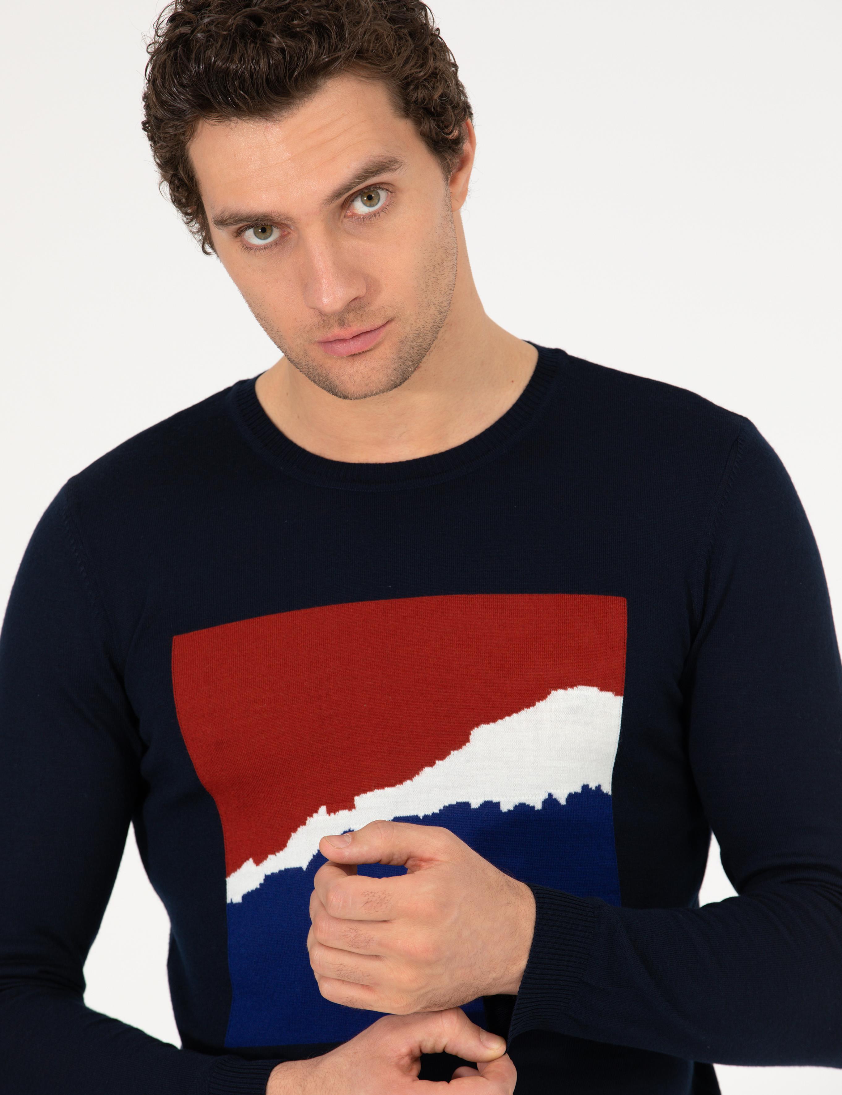 Lacivert Slim Fit Bisiklet Yaka Triko Kazak - 50259300017