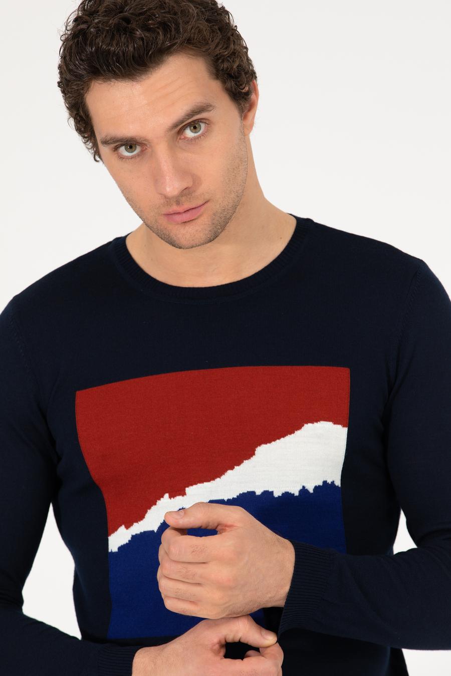 Lacivert Slim Fit Bisiklet Yaka Triko Kazak - 50259300017