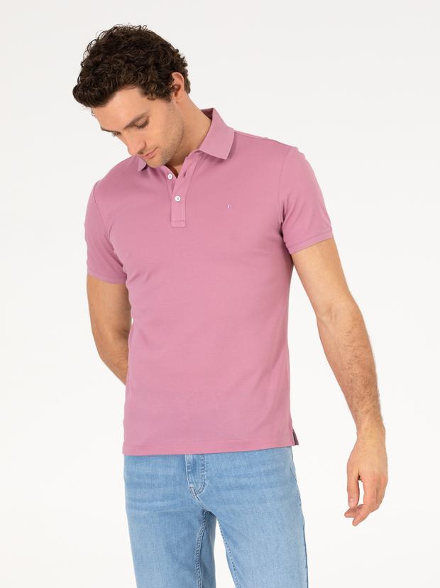 Gül Kurusu Polo Yaka Slim Fit Basic Merserize T-shirt