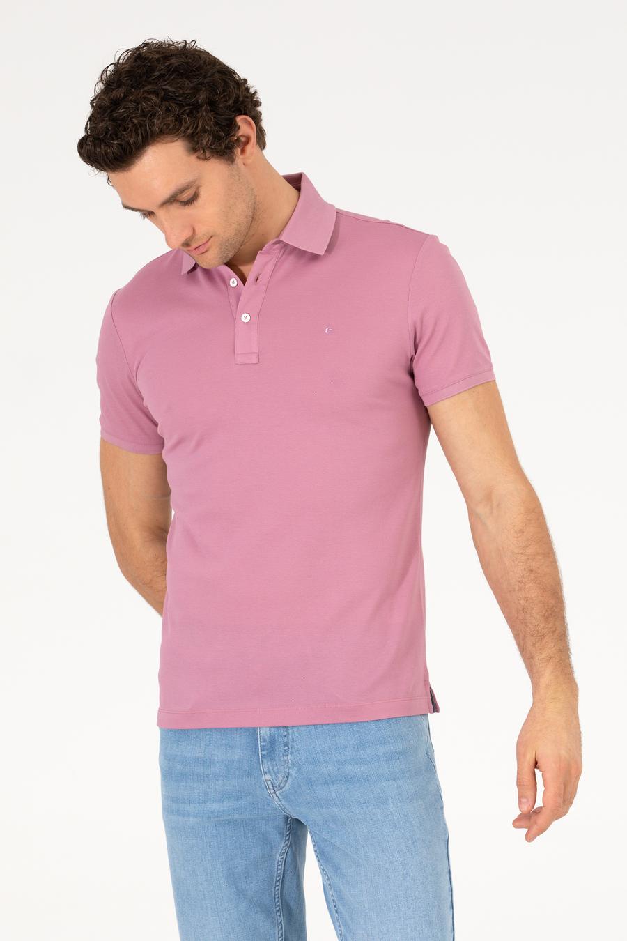 Gül Kurusu Polo Yaka Slim Fit Basic Merserize T-shirt - 50265364206
