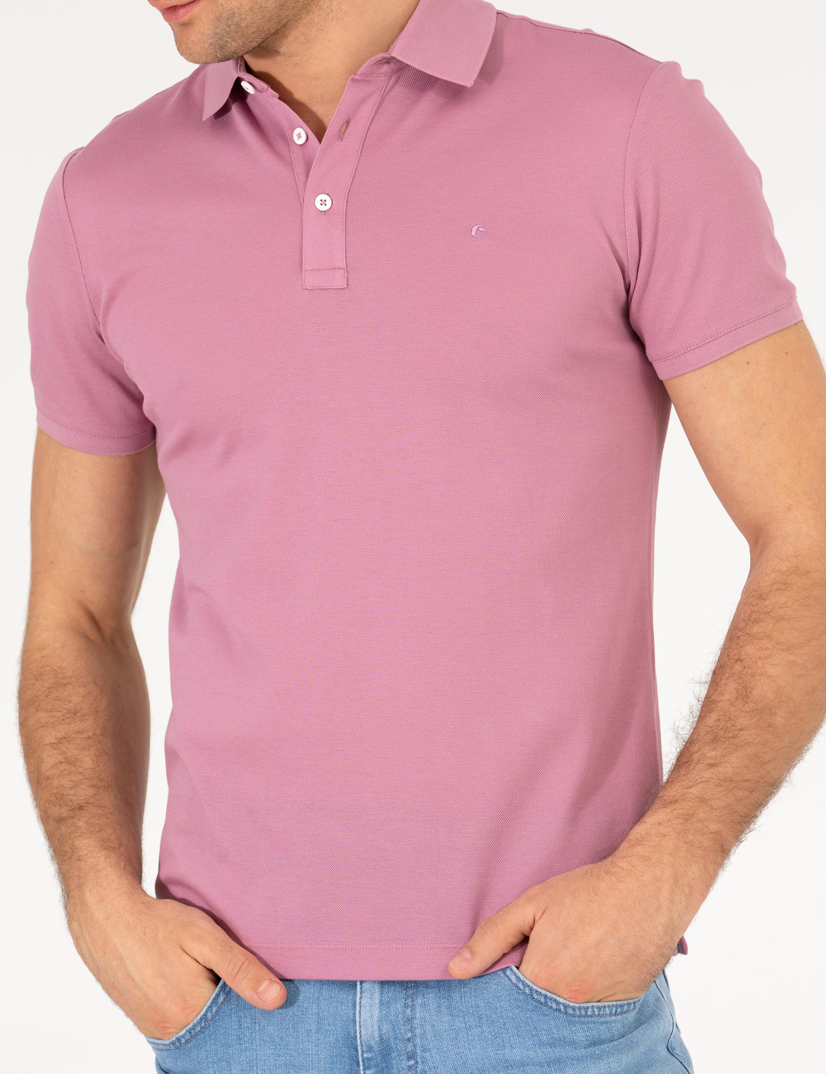 Gül Kurusu Polo Yaka Slim Fit Basic Merserize T-shirt - 50265364206
