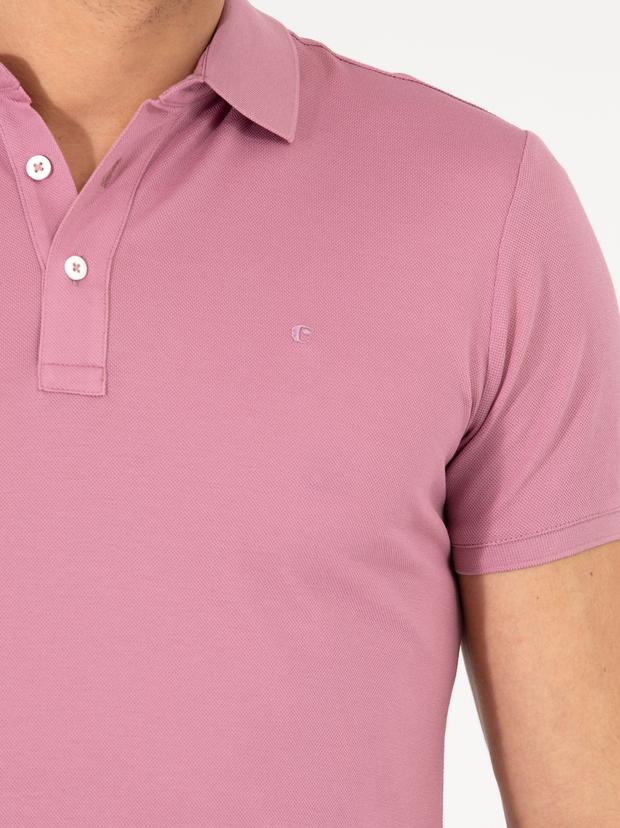Gül Kurusu Polo Yaka Slim Fit Basic Merserize T-shirt